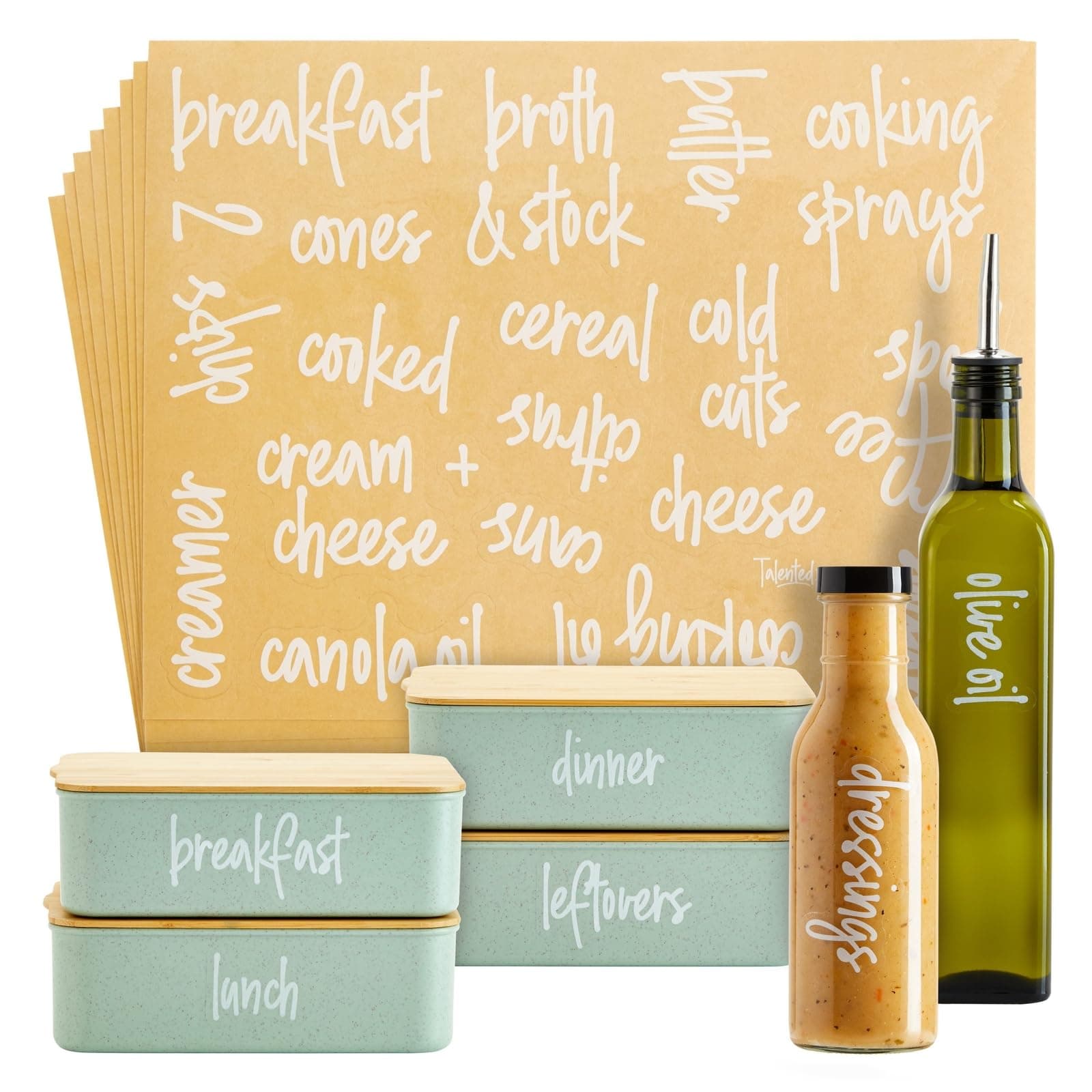 Labels for Storage Bins - 158 Count, White Script Vinyl - Removable Waterproof Labels for Food Containers & Pantry, Kitchen & Freezer Organization