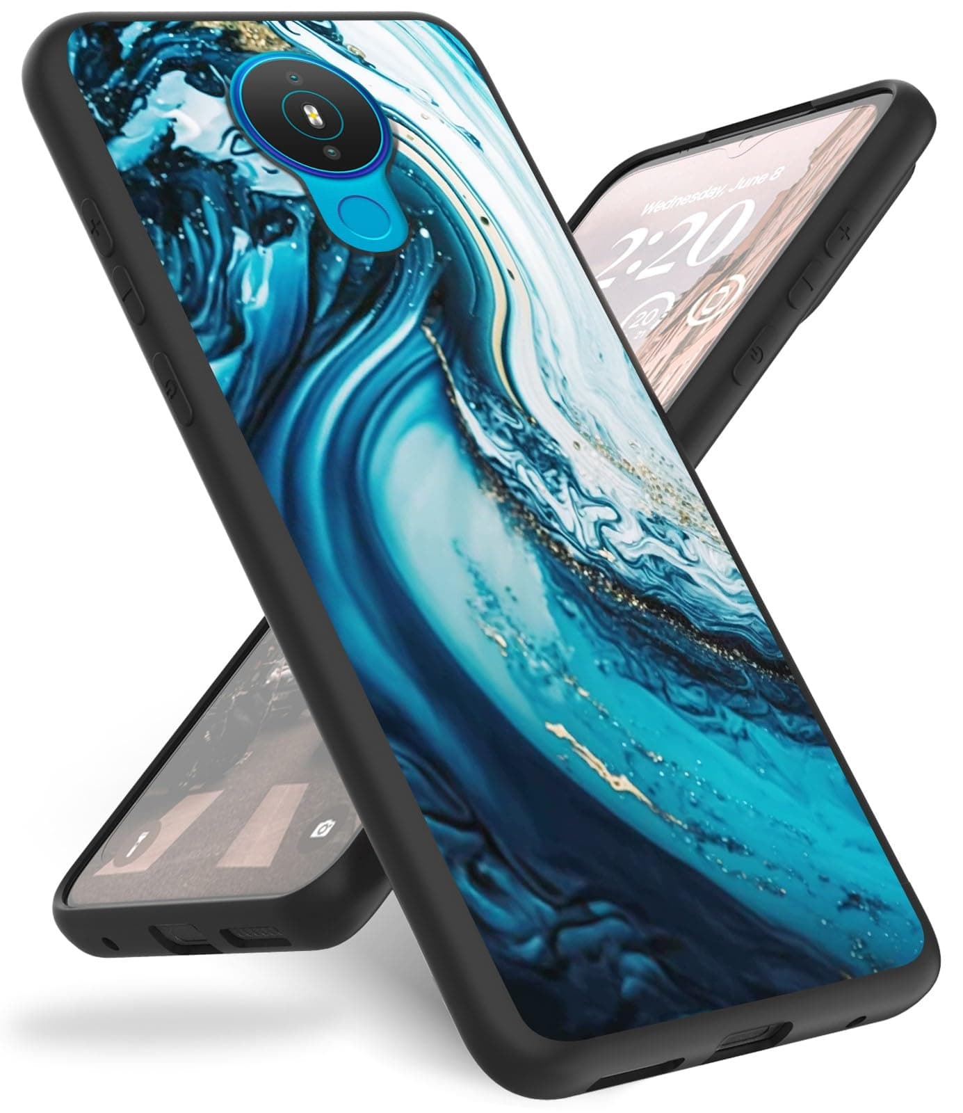 Case for Nokia 1.4 Phone Case,Slim Anti-Scratch Shockproof Durable Black Silicone Protective Cover Case for Nokia 1.4 6.52 Inch,Gold Blue Marble