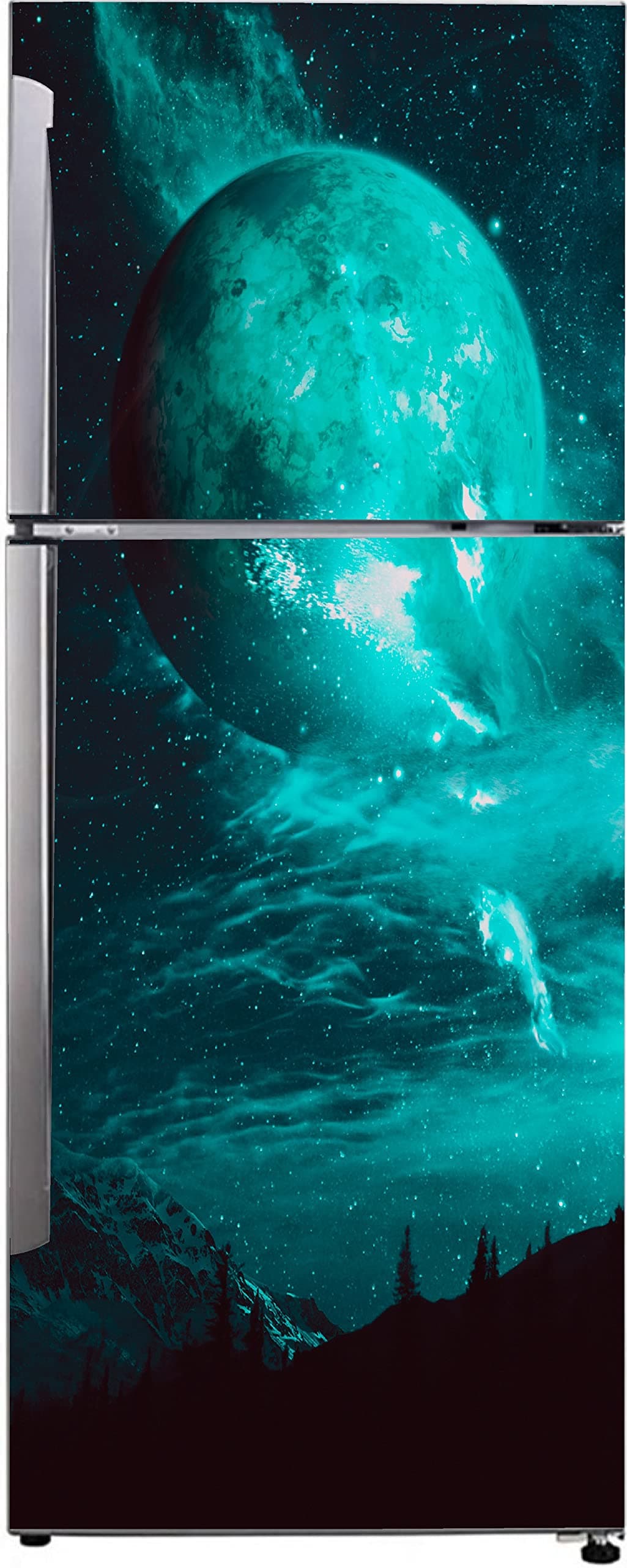 Decorative Mountain and Trees with Large Glow Moon in Space Star Galaxy Exta Large Sticker