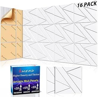 16 Pack Self-Adhesive Soundproof Wall Panels, 12 x 12 x 0.47 In Sound Proof Foam Panels for Walls, 1.2lb/ft³ High Density, Thicker 0.47in, Acoustic Panels, Noise Dampening Panels Studio White