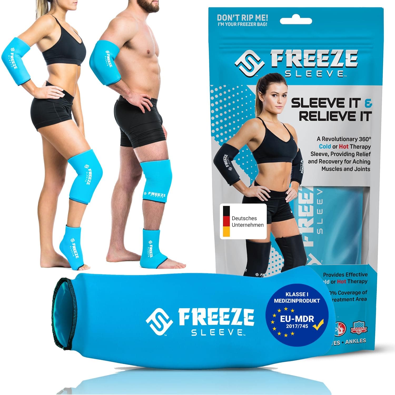 FreezeSleeve Cold Therapy Compression Sleeve - Turquoise - XLarge - Natural Pain Relief Sleeve for Muscles & Joints - Made in USA - Sized for Men, Women & Kids - Arthritis, Injuries & Sports Recovery