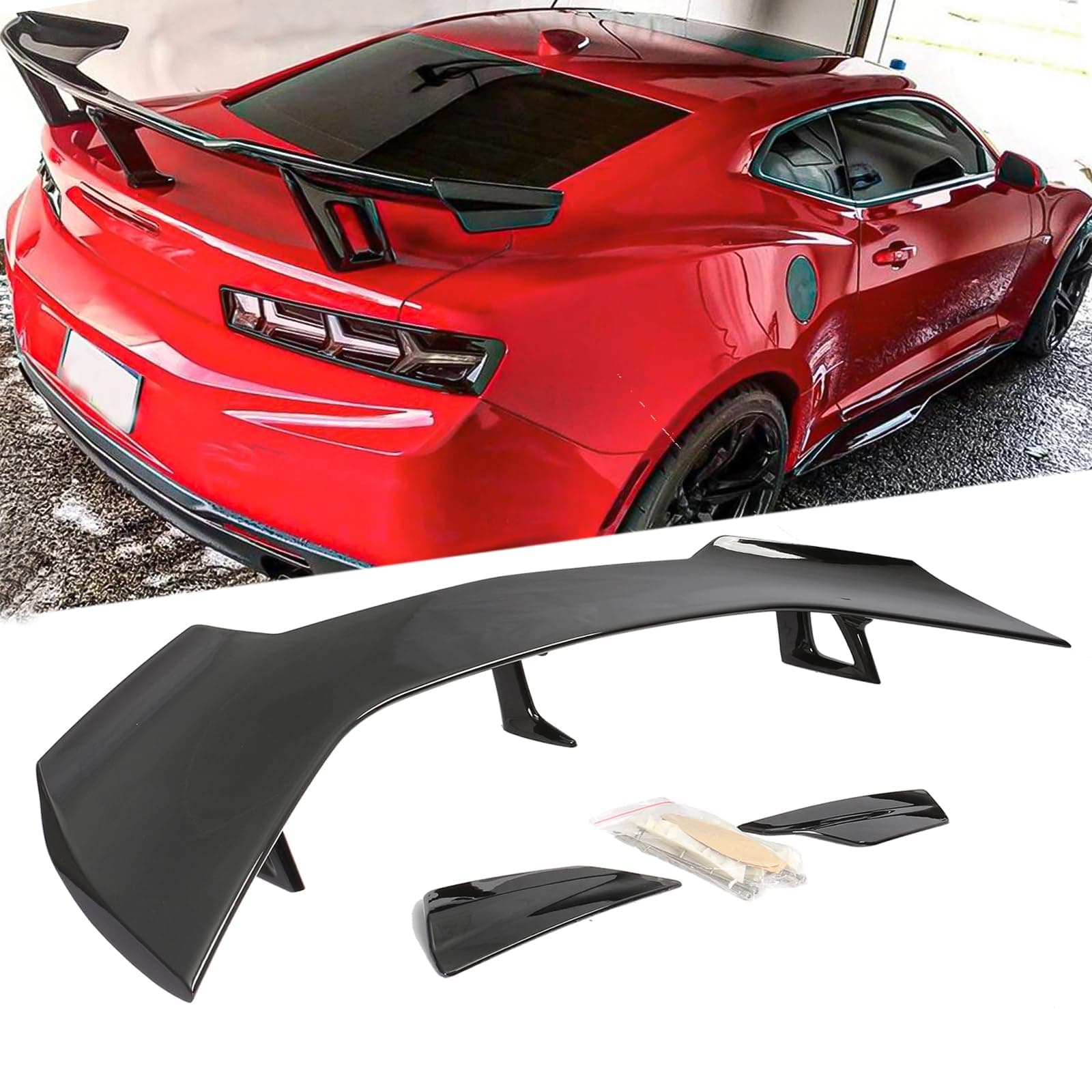 Rear Spoiler Wing for 2016 2017 2018 2019 2020 2021 2022 2023 2024 Chevy Camaro SS RS LT ZL All Models w/o Rear-View Camera ZL1 1LE Style, Gloss Black