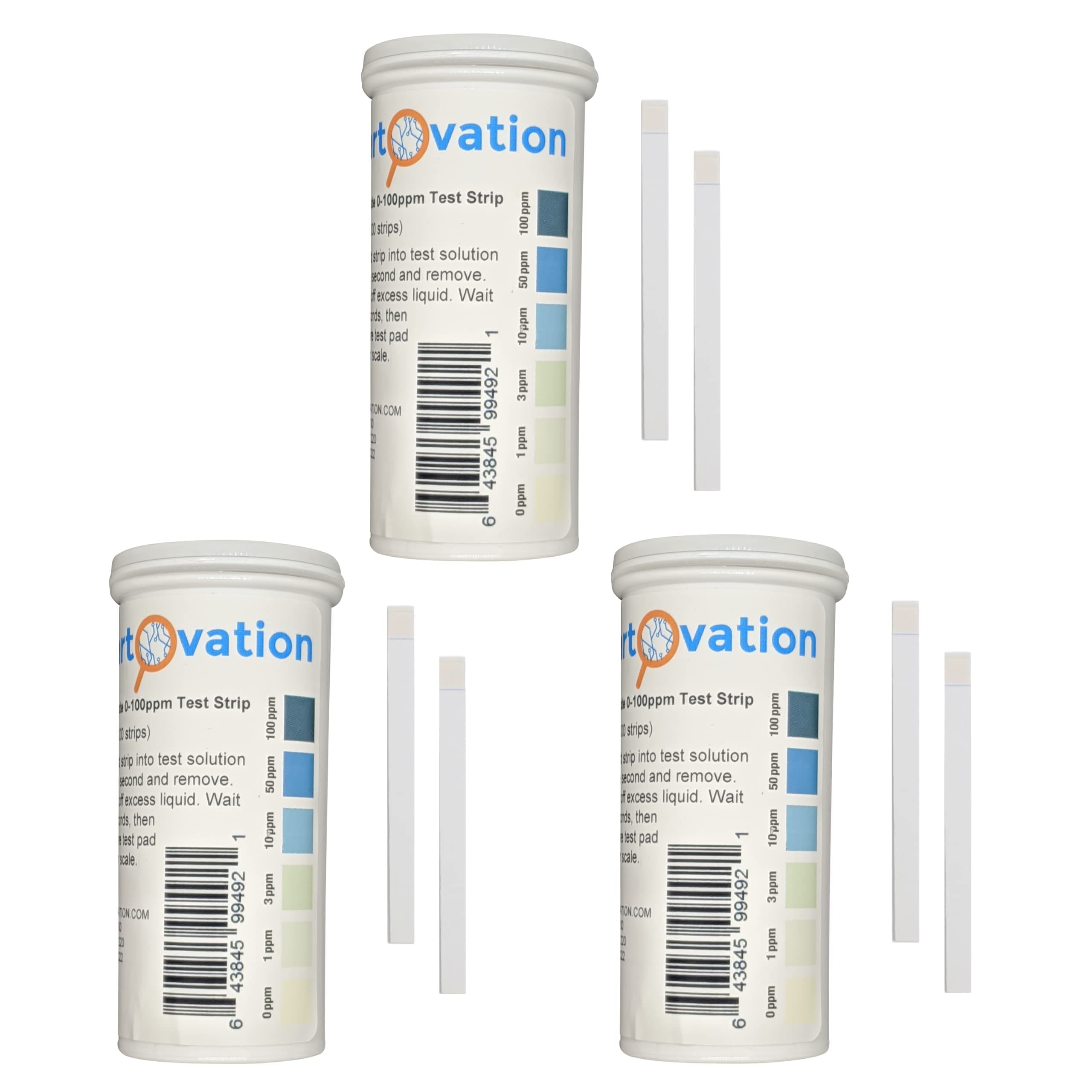 Bartovation Hydrogen Peroxide H2O2 Test Strips, Low Level, 0-100 ppm [3 Bottles of 100 Strips Each]