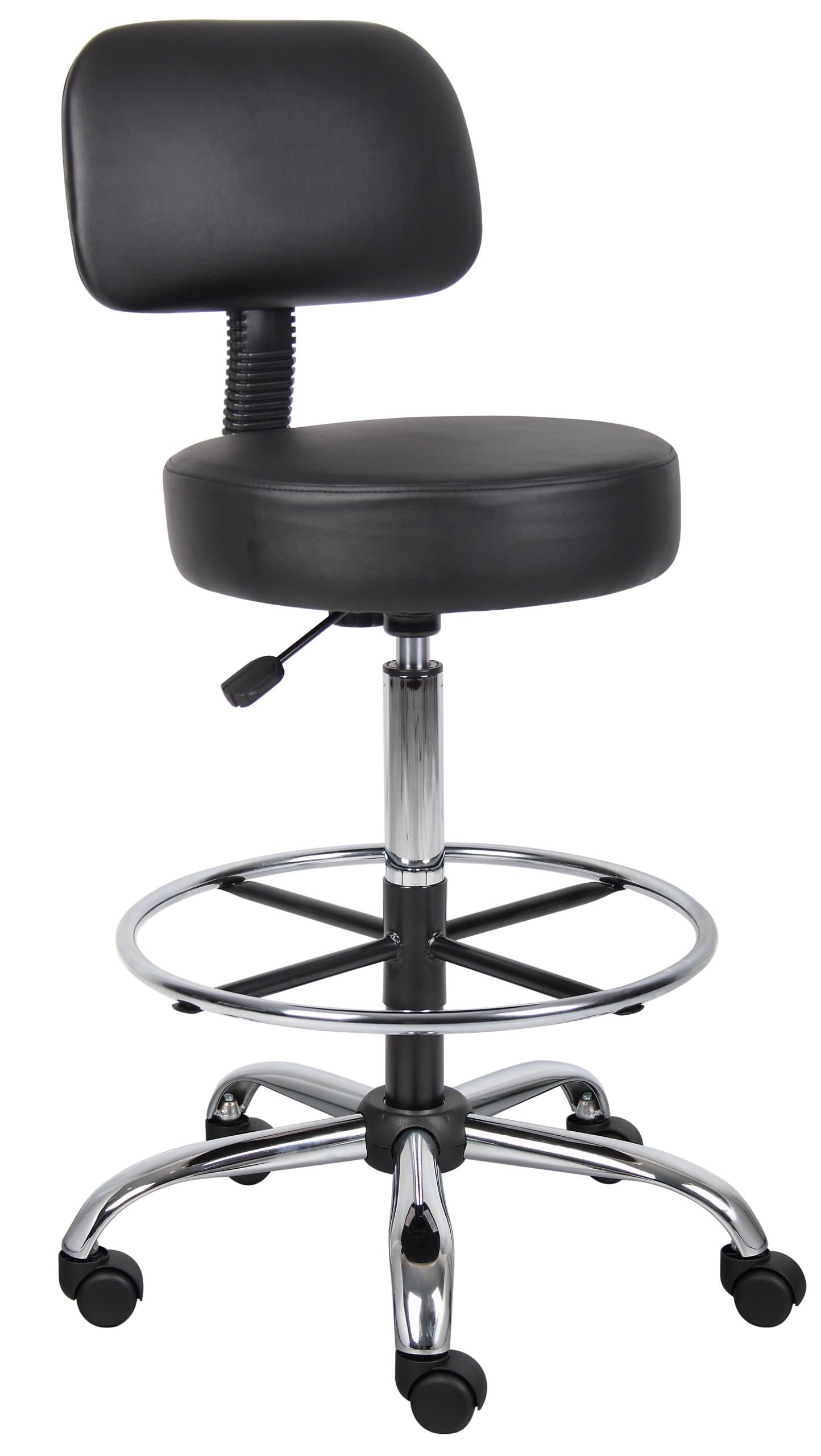 Be Well Medical Spa Drafting Stool with Back, Black