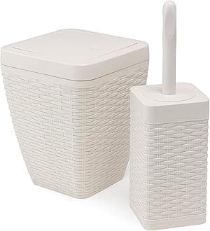 Addison-Wesley, M�nchen; Video2brain Addis Faux Rattan Square Bathroom Set Includes Swing Bin & Toilet Set Brush, Calico Linen - Faux Leather Plastic