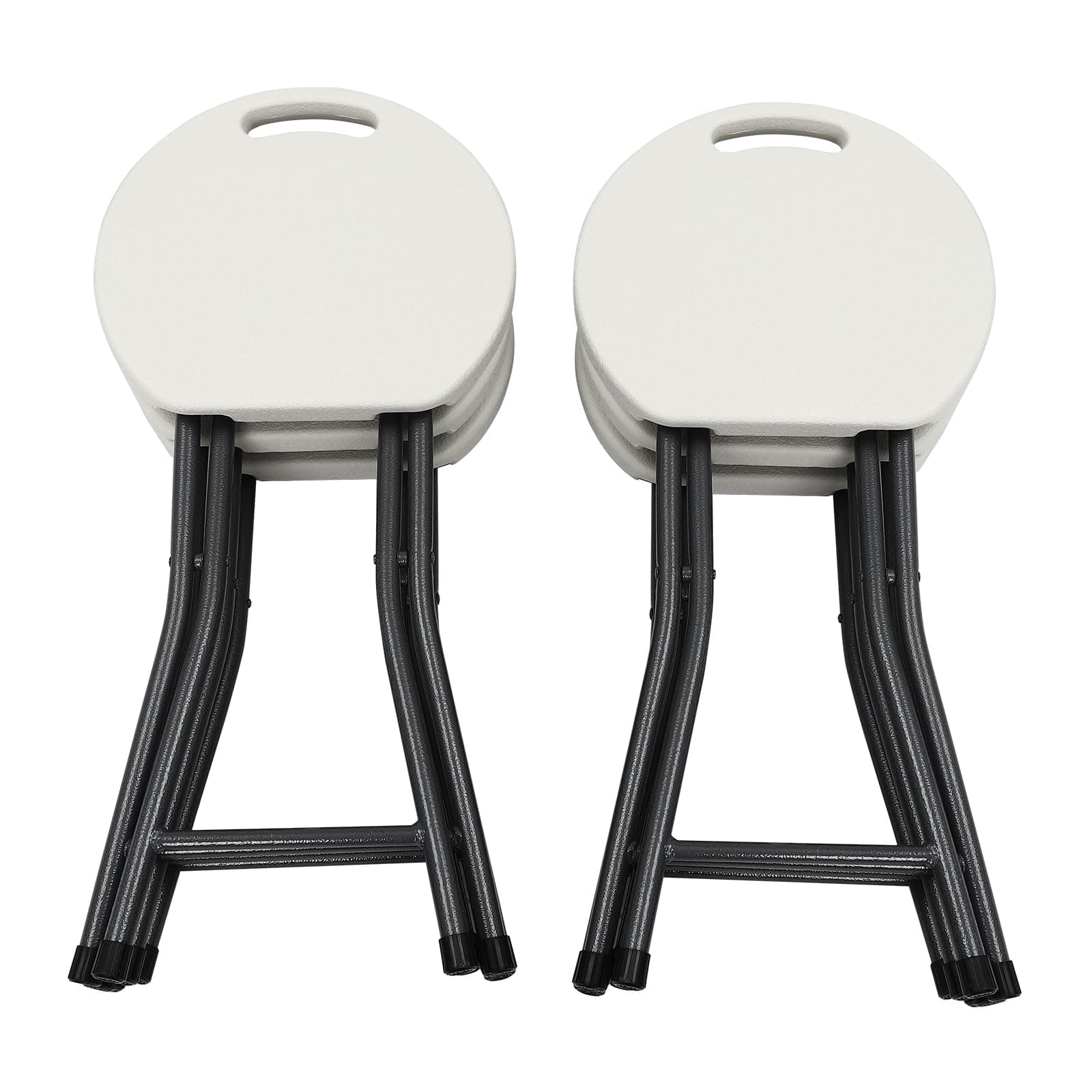 gegeweeret 12 Portable Folding Stool, Round Stackable Stool, Foldable Stacking Stool with One-piece Footrest for Home, Kitchen, Outdoor, Camping,33 * 33 * 45cm (White)