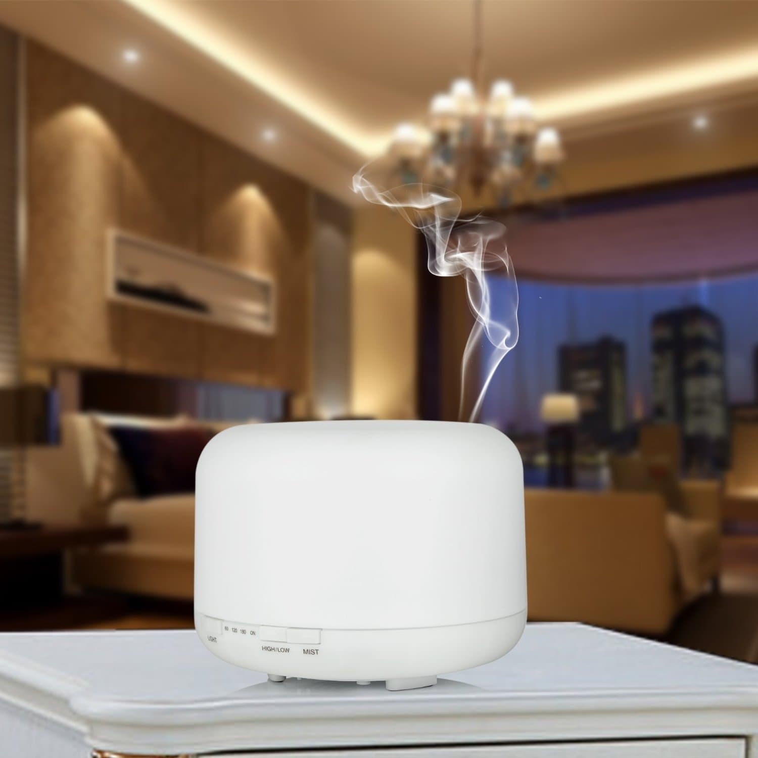 Rivenbert 500ml Aroma Essential Oil Diffuser Ultrasonic Aromatherapy Machine Air Humidifier Moistener Atomizer with 4 Timer Settings and White LED Lamp, Large Ca