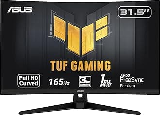 ASUS TUF Gaming VG328H1B 32” Curved Monitor, 1080P Full HD, 165Hz (Supports 144Hz), Extreme Low Motion Blur, Adaptive-sync, FreeSync Premium, 1ms, Eye Care, HDMI D-Sub