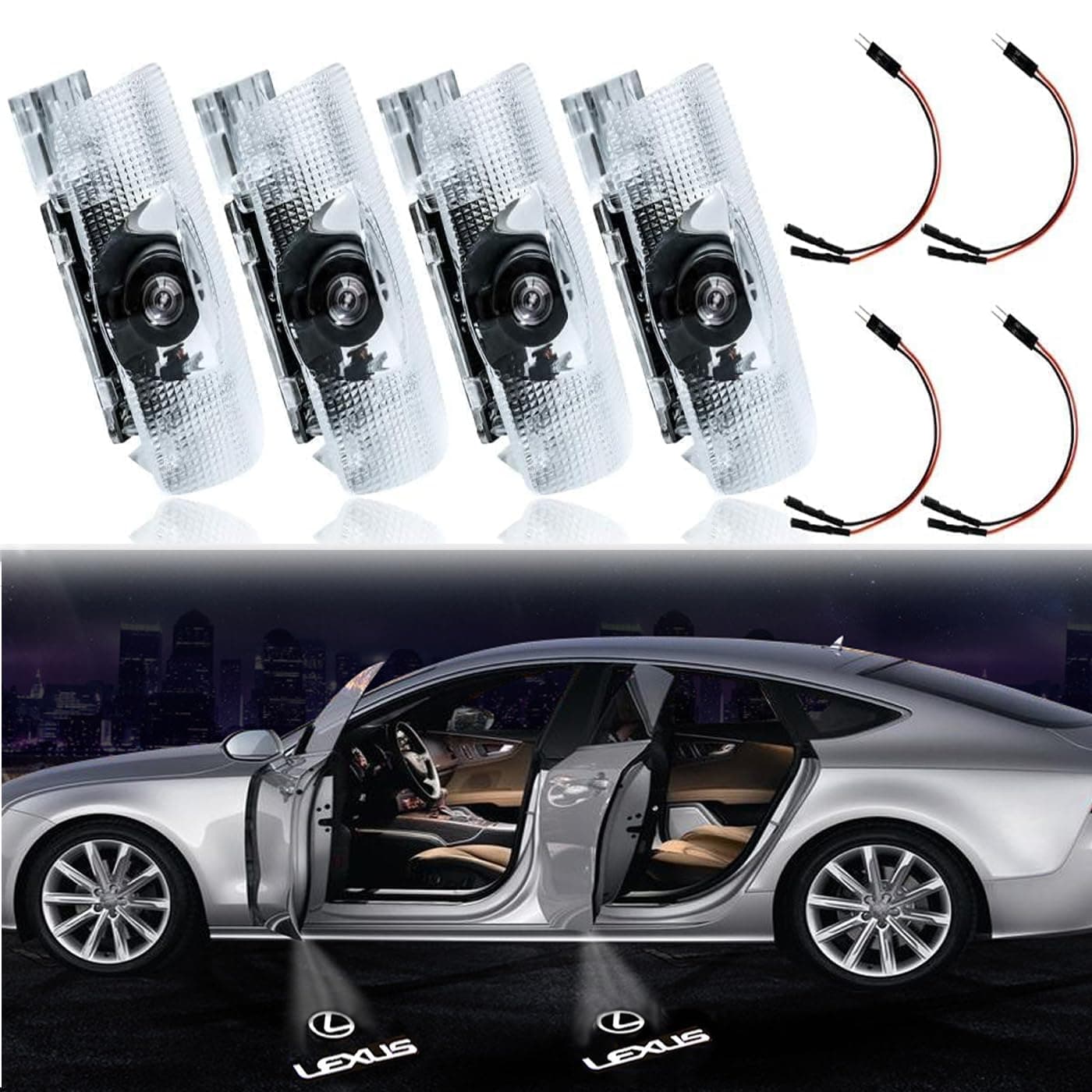 4 Pack LED Car Door Logo Light Courtesy Projector Laser Welcome Lights 3D Ghost Shadow Light Lamps Accessories The Replacement for RXESGXLSLXISGSRCUX Series(4 Pack), Lexus white