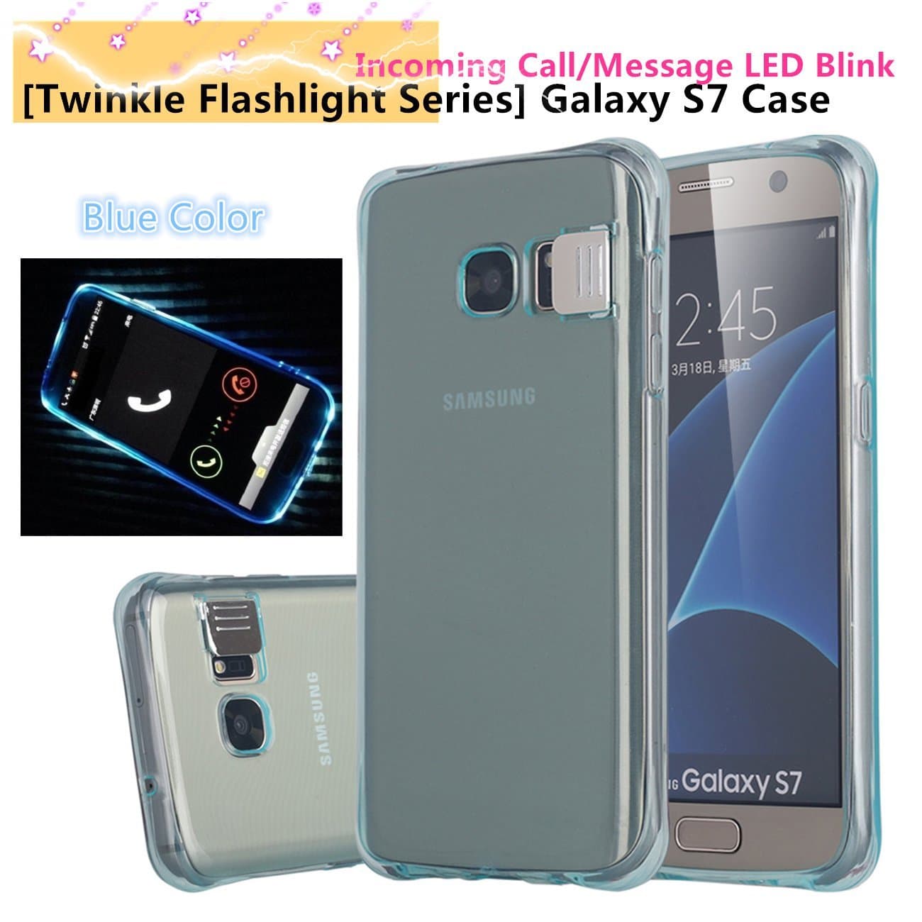 Galaxy S7 Case, Lovkit [Twinkle Flashlight Series] Soft TPU Case Protective Transparent Case Incoming Call/Message LED Blink Flashlight Case for Samsung Galaxy S7 - Blue