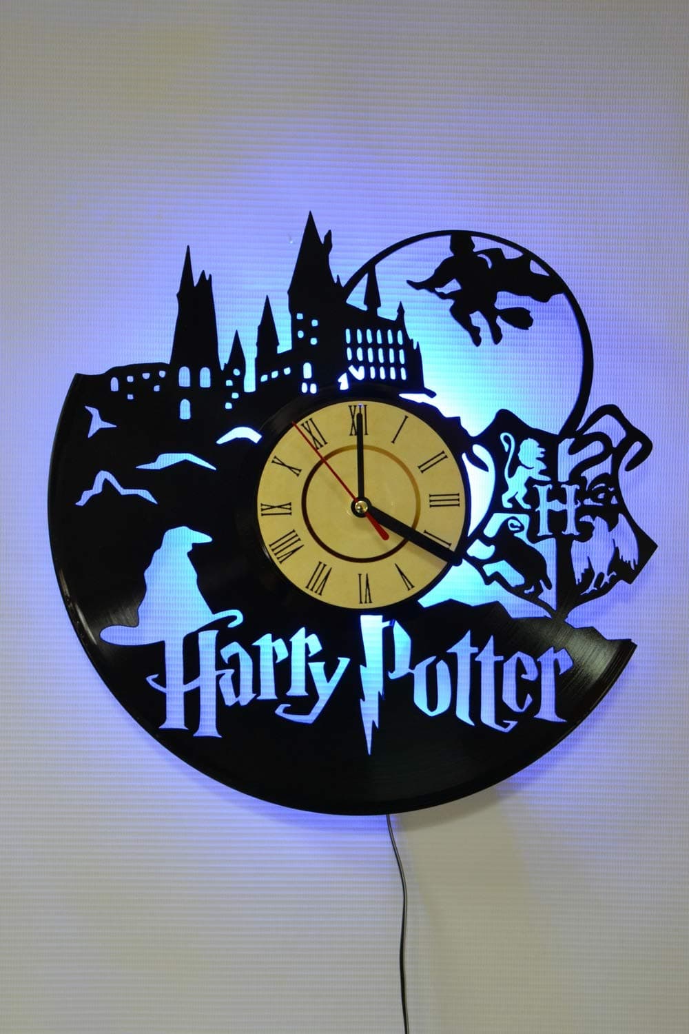 NESTstudio Wizarding World LED Wall Lights, Night Light, Wall Lamp, Handmade LED Vinyl Wall Clock Remote Control LED Vintage Backlight Art Cool Living Room Interior Decor (Blue)