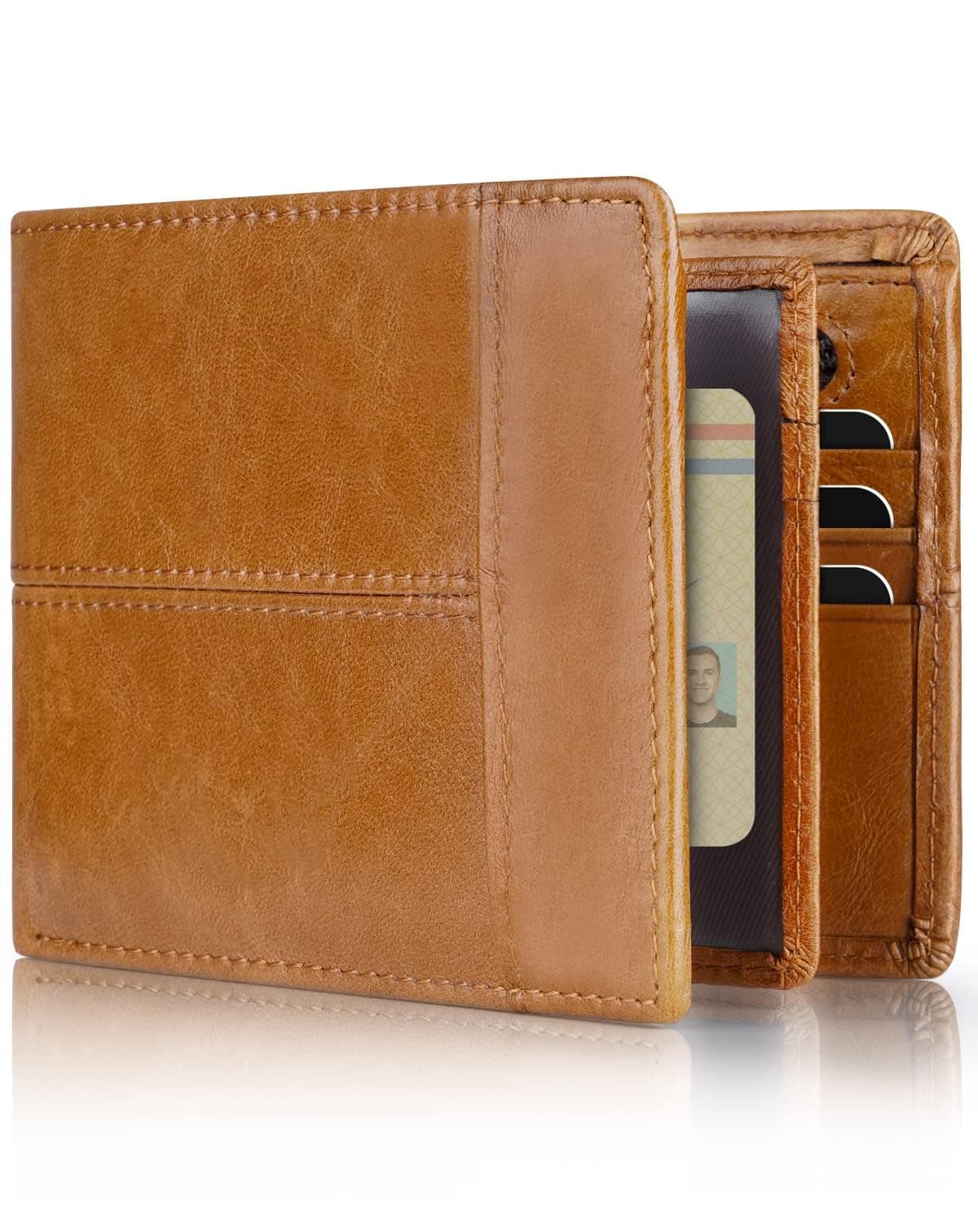 Swallowmall Mens Wallet Rfid Blocking Genuine Leather Bifold Wallets with 1 ID Window 15 Card Slots