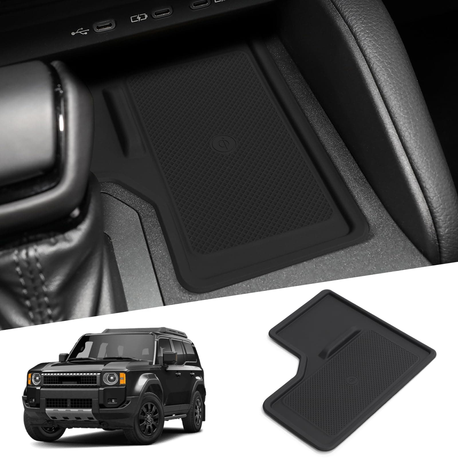 smabee Center Console Wireless Charging Protective Mat for 2024 2025 Toyota Land Cruiser Prado 250 J250 LC250 Accessories Silicone Non-Slip Pad Anti-Dust Liner Interior Black (Left-Hand Drive)