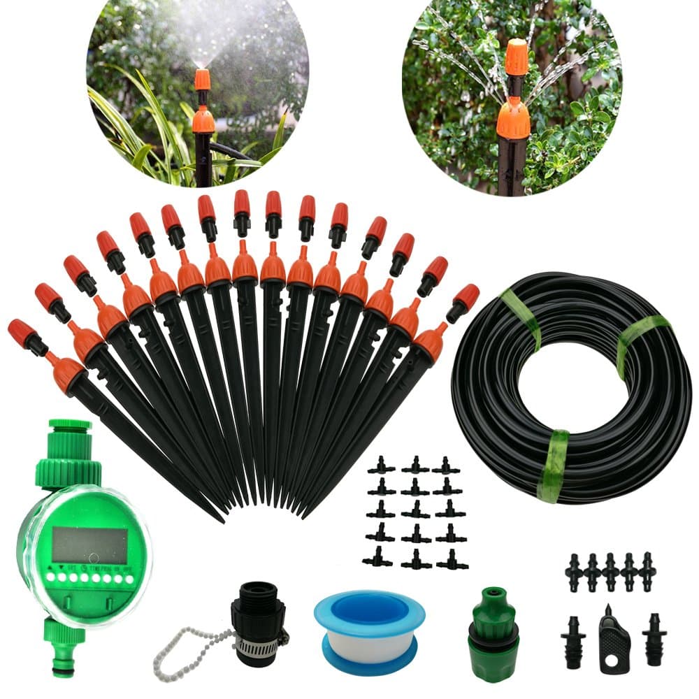 DIY 50FT Micro Drip Irrigation System with Hose Faucet Timer Dripper Sprinkler Plant Irrigation Kit Irrigation Pipe, Irrigation Spray for Flower, Lawn, Patio, Garden Greenhouse Plants