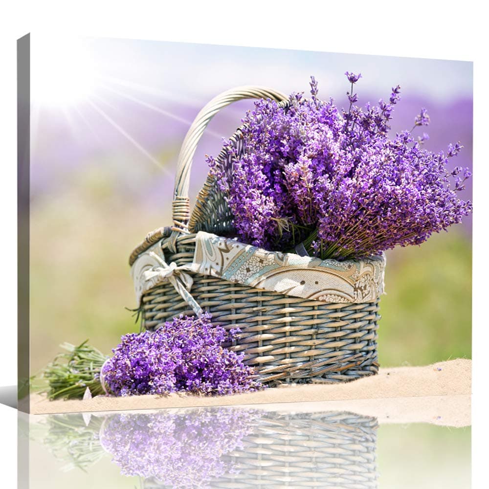 Bedroom Wall Decor Canvas Wall Art for Kitchen Modern Wall Decorations for Bathroom Family Dining Room Abstract Paintings Canvas Art Purple Lavender Flowers Wall Pictures Artwork Home Decoration