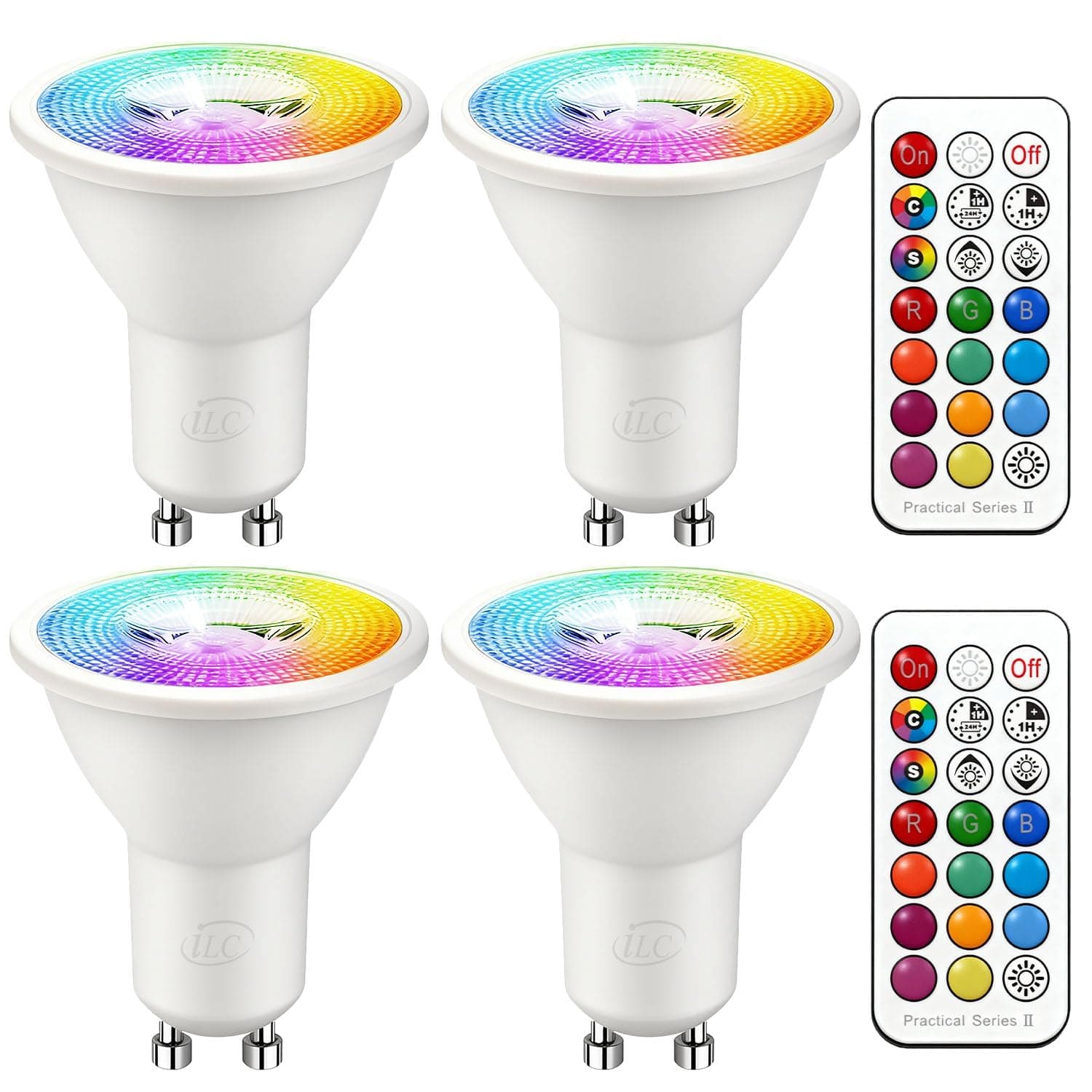 ILC GU10 LED Light Bulb, 40 Watt Equivalent Color Changing 12 Colors 5W Dimmable Daylight White 5000K RGB LED Light Bulbs with Remote Control (Pack of 4)