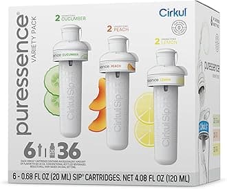 Puressence Unsweetened Flavor Water Variety Pack, Makes 36 Drinks, No Sugar, Zero Calorie Drink Mix, (2 Cucumber, 2 Peach, 2 Lemon)