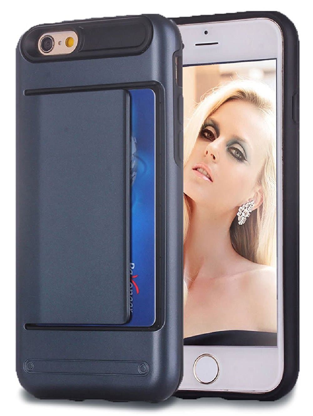 iPhone 6 Case,ACCBTECH Money Clip Wallet Back iPhone 6S Case 4.7'' Hard PC + TPU Soft Cover Dual Layer Hybrid Anti-Drop Card Slot Protective Bumper Case for Apple iPhone 6/6S 4.7''(Dark Blue)