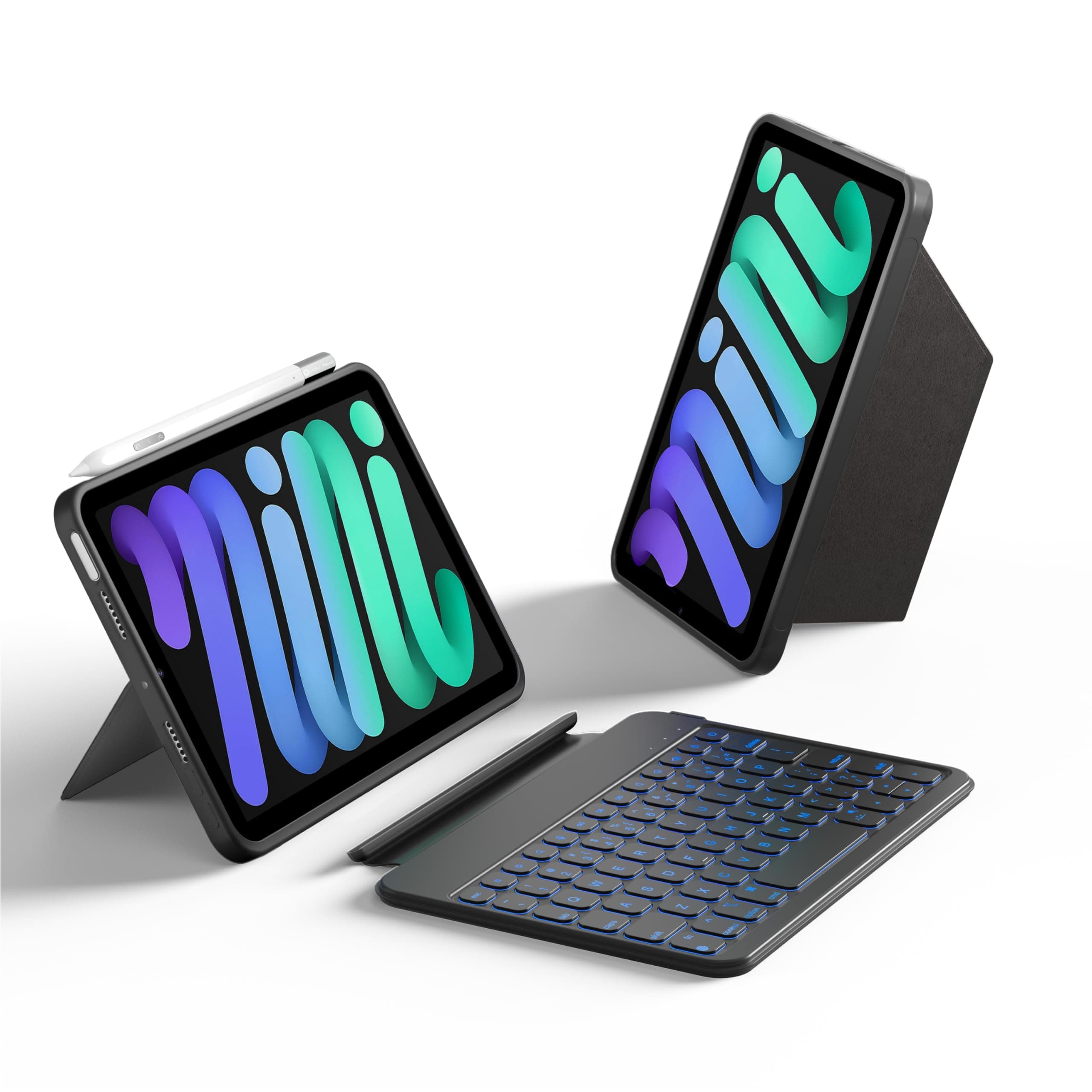 HOU Keyboard Case for iPad Mini 6 2021 8.3", Ultra Slim Folio Type of Keyboard, Magnetic Detachable, Multi-Angle, Full Edge Protective Cover, 7-Color Backlit