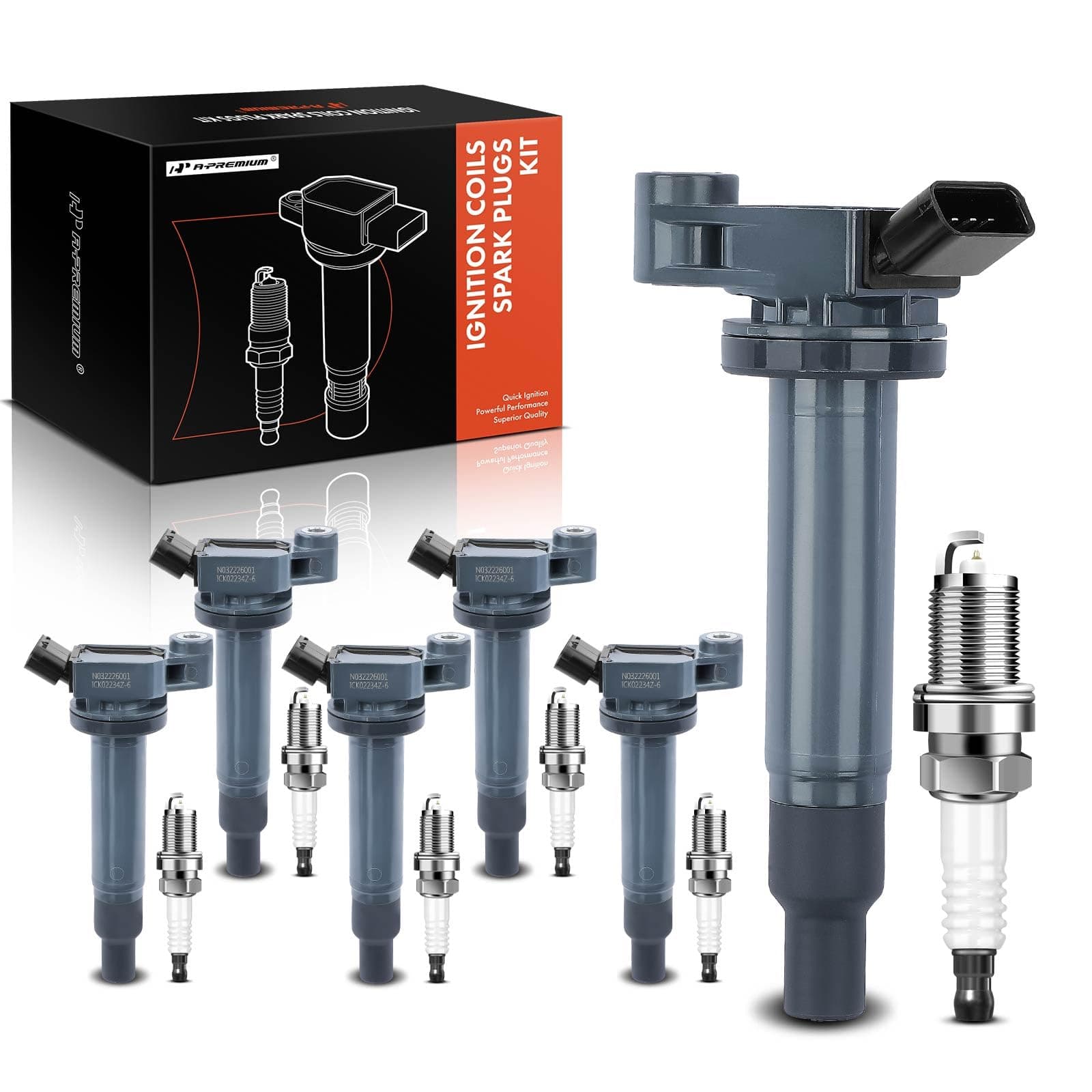 A-Premium 6x Ignition Coil & Iridium Spark Plug Kits Compatible with Toyota Camry 2002-2006 Highlander Sienna Lexus RX300 ES300 RX330 ES330 3.0L 3.3L