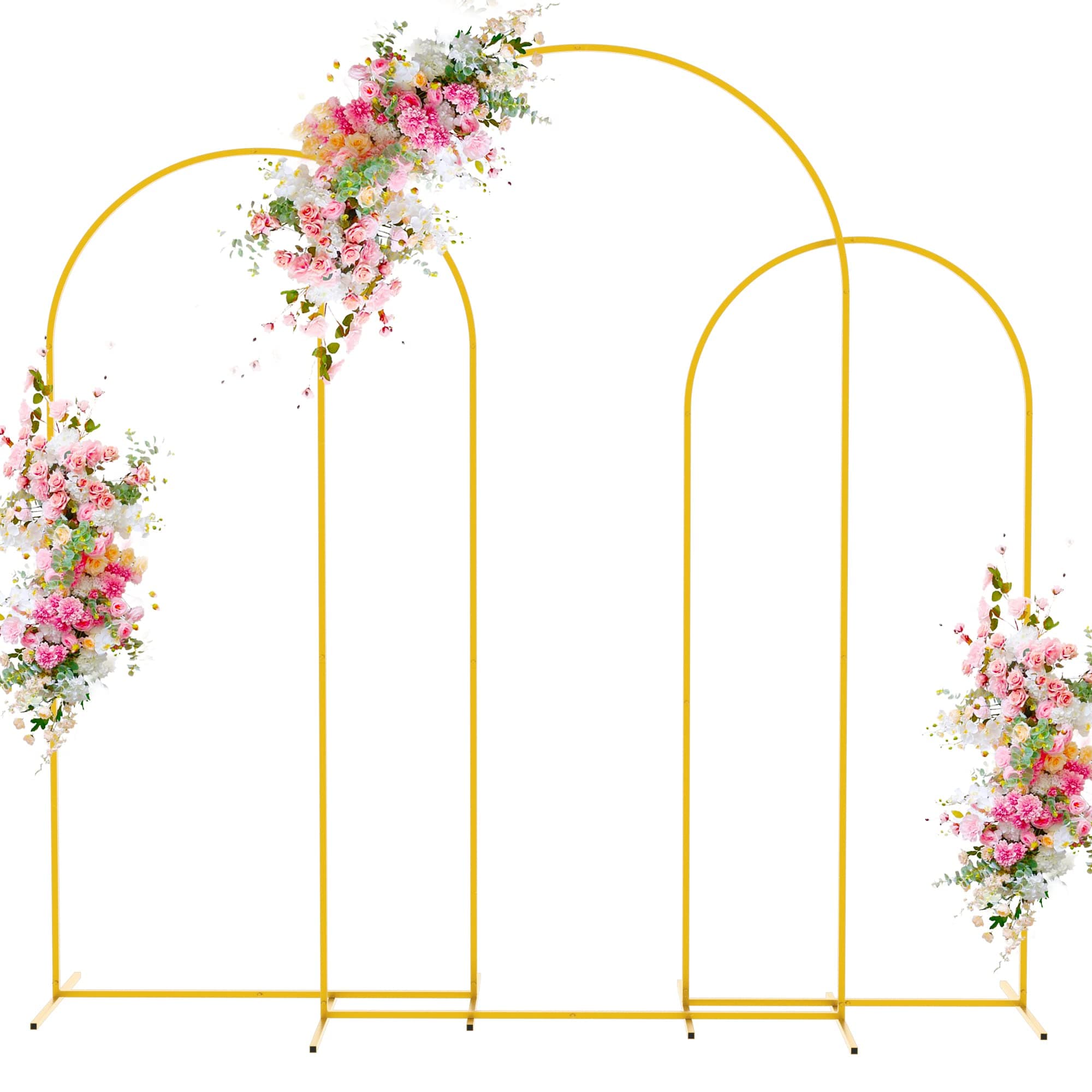 Wokceer Wedding Arch Backdrop Stand 7.2FT, 6.6FT, 6FT Set of 3 Gold Metal Arch Backdrop Stand for Wedding Ceremony Baby Shower Birthday Party Decor