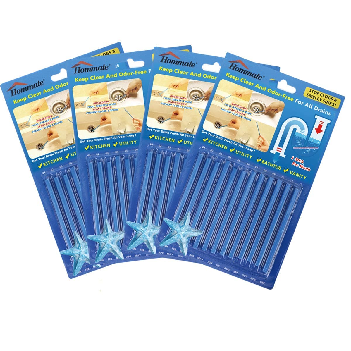 Drain Sticks Drain Cleaner Sticks Drain Deodorizer Sticks for Preventing Clogs Eliminating Smelly Odor Kitchen Bathroom Sink Septic Tank Safe As Seen On TV