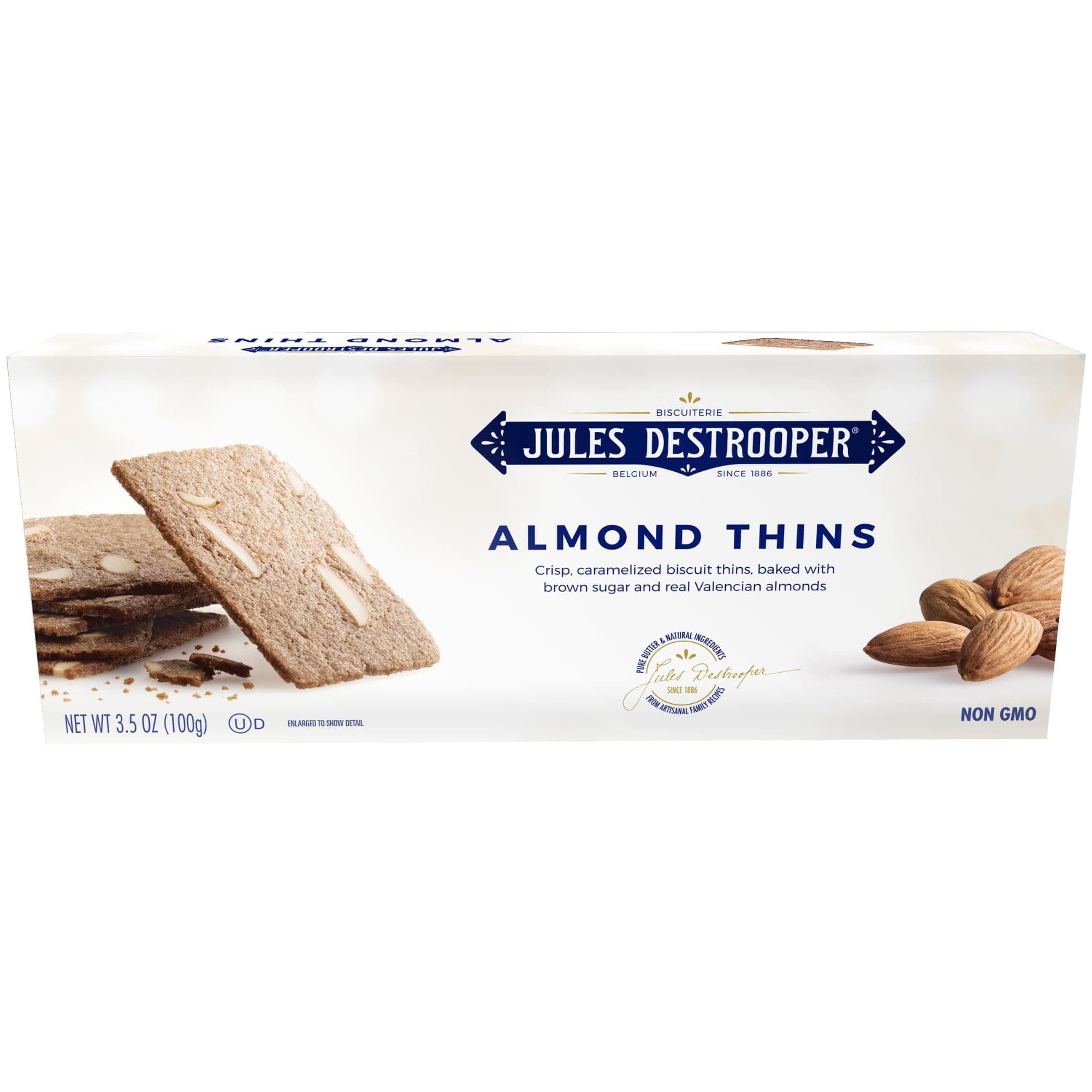 Almond Thins - Caramelized Butter Biscuits, Kosher Dairy, Authentic Made In Belgium - 3.5oz