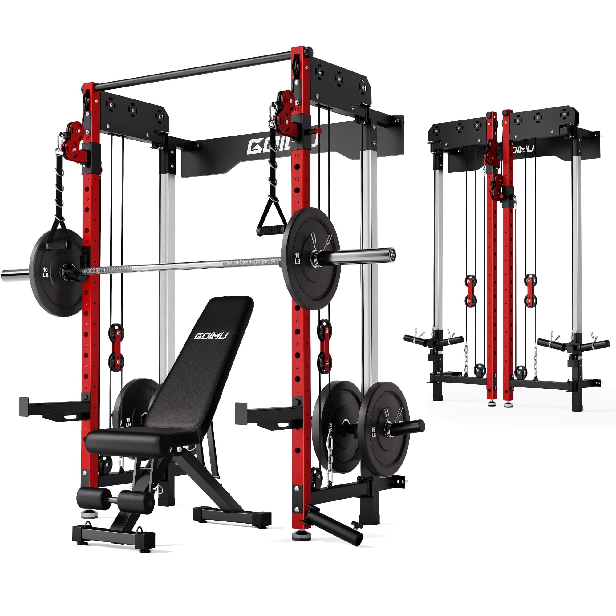 WM3-V4 Folding Squat Rack, Wall Mounted Power Rack with Dual Independent Pulley System, Functional Trainer with 5 Adjustable Function Modes for Space Saving