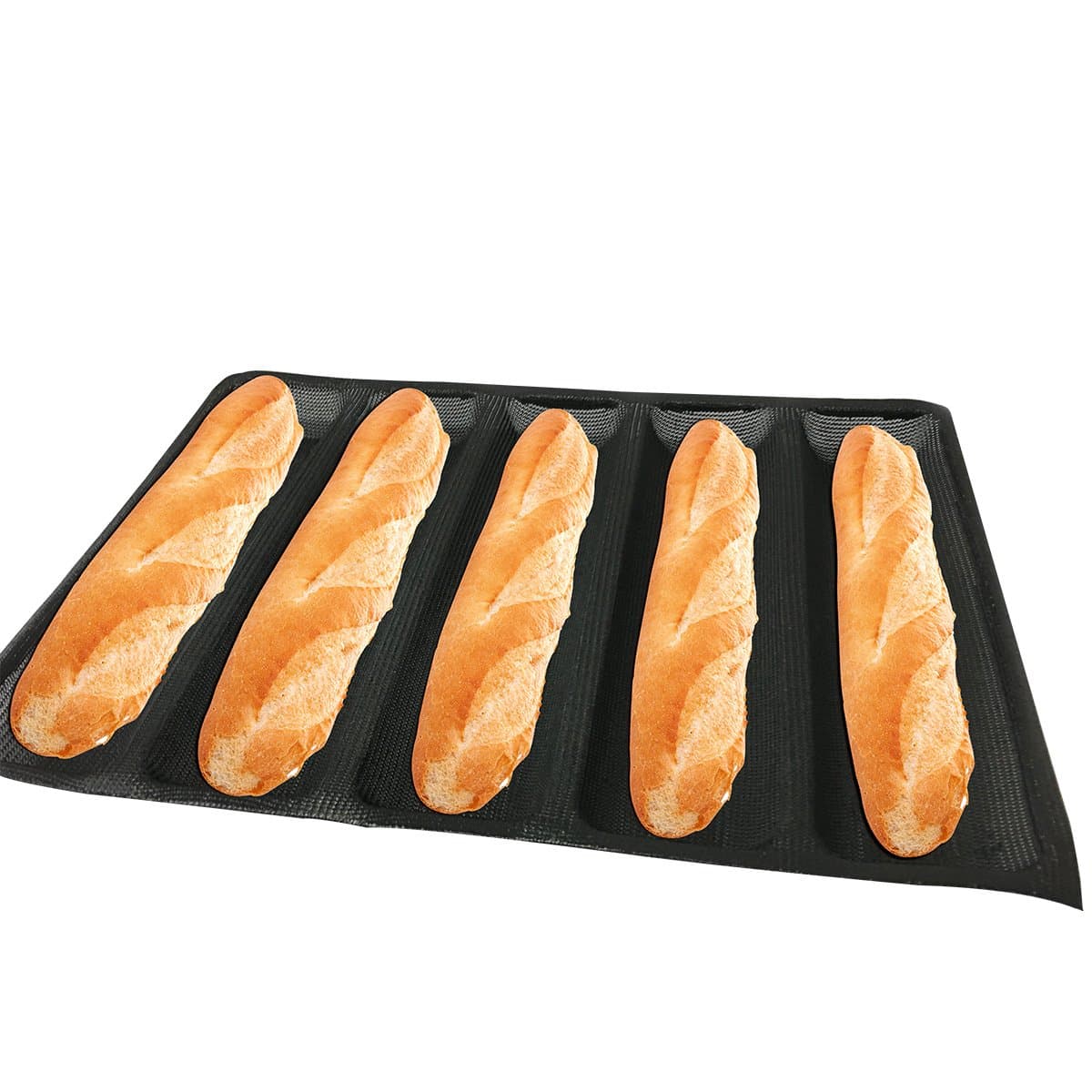 Bluedrop Hot Dog Molds Silicone Bread Forms Non Stick Bakery Trays For Sub Roll Toasting 5 Loaves 12" Sheets