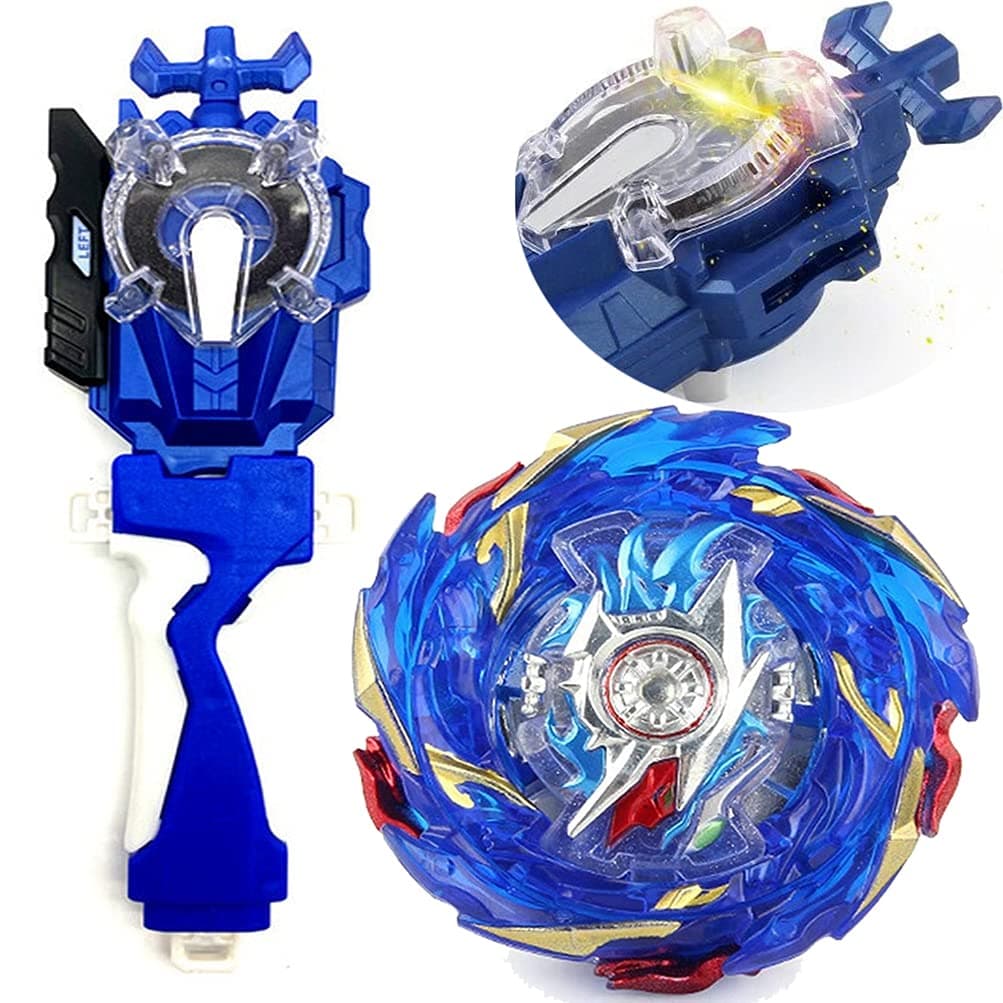 Left Right Sparking Launcher Bey Burst Evolution Turbo Blades Battling Tops Blue String Launcher Grip Super King Booster B-174 Helios Volcano Starter Set Gaming Top Spinning Toy Gift for Boys