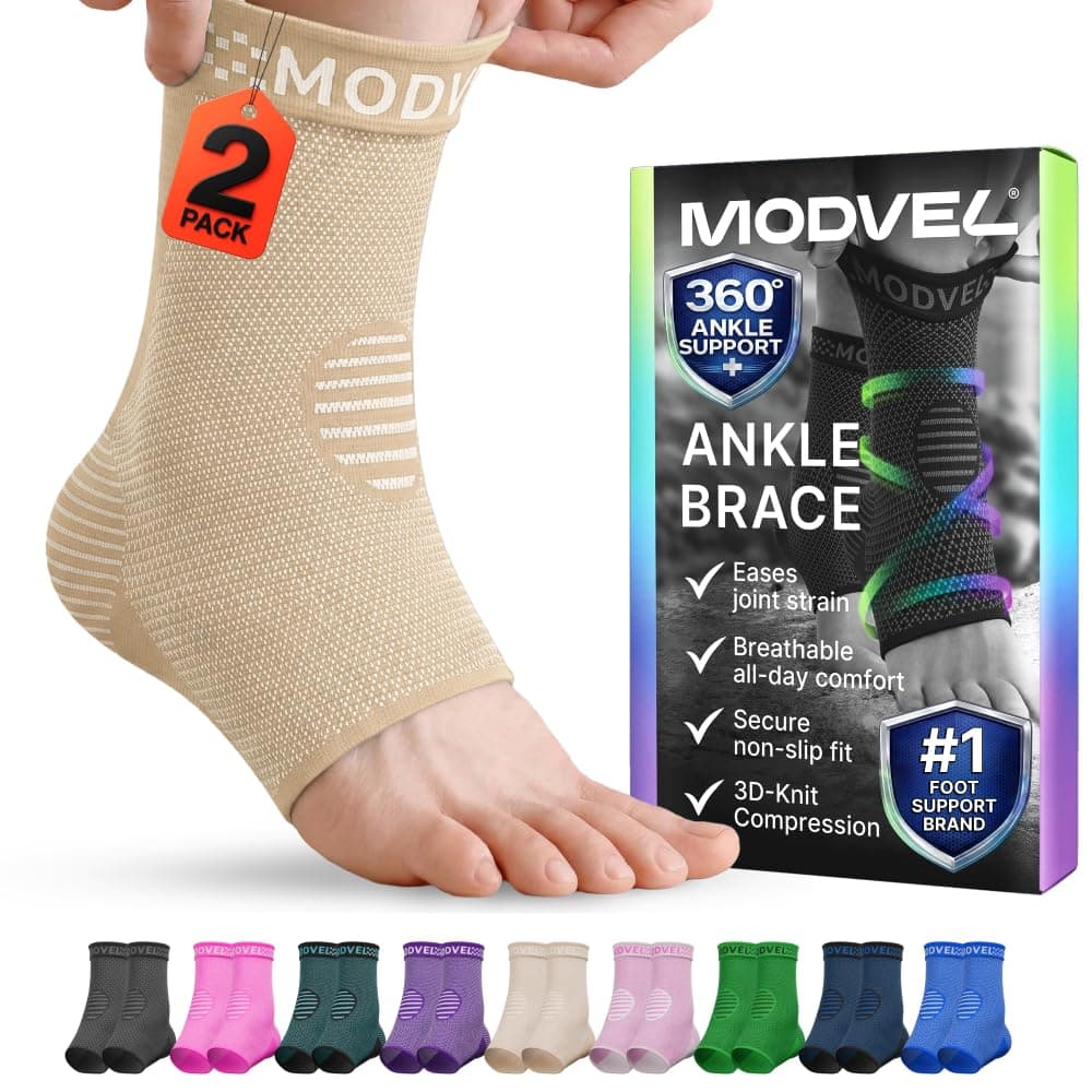 Modvel Ankle Brace for Women & Men - Compression Ankle Sleeve & Foot Brace, Right Left Ankle Support for Sprained Ankle, Achilles Tendonitis, Plantar Fasciitis Relief, Running Basketball Soccer