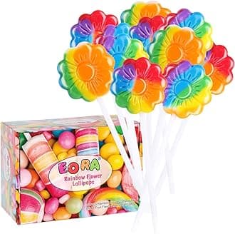 36 Pack Rainbow Flower Lollipop Small, Rainbow Swirl Lollipops Individually Wrapped Bulk, Lollipops Candy for Birthday, Net 8g Mixed Fruit Flavor