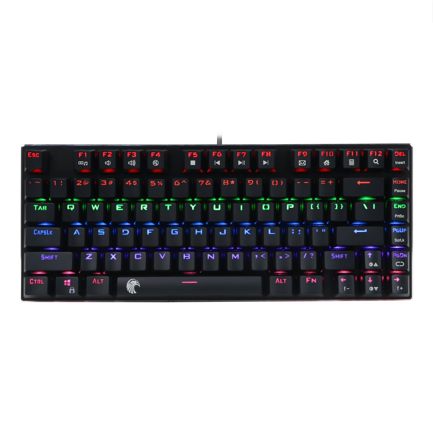 E-Yooso Z-88 Compact Mechanical Gaming Keyboard with Rainbow LED Light, Waterproof 81 Keys Anti-ghosting for Gamers and Typists, Swappable Blue Switches