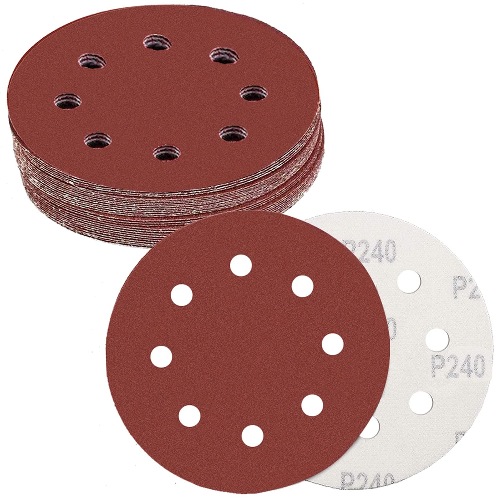 30 Pcs 7 Inch 8 Hole Hook and Loop Abrasive Sandpaper for Drywall Sander, CUBEWAY Hook and Loop Dust Free Abrasive Sandpaper for Orbital Sander, 5Pcs Each of 80/100/120/150/180/240 Grits