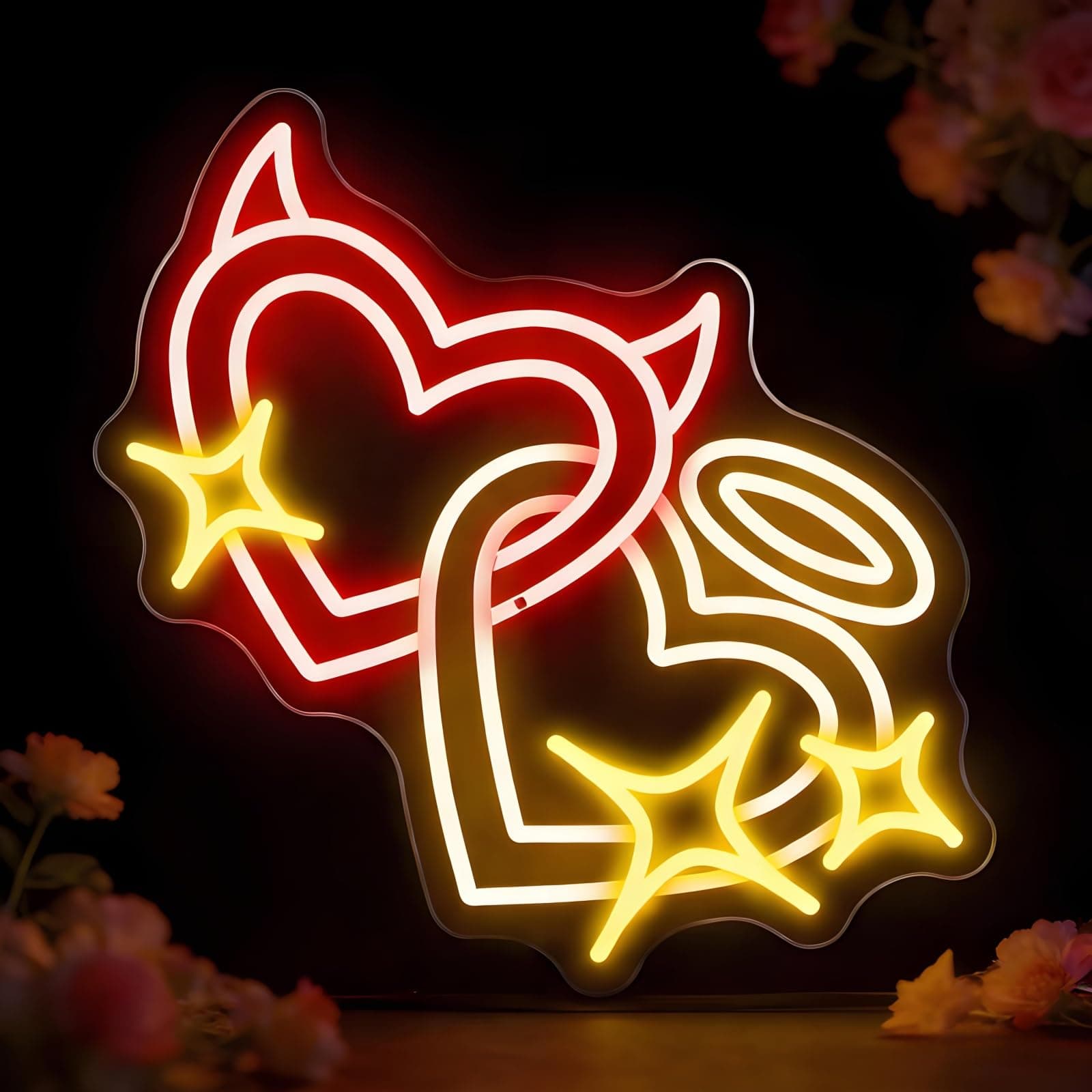 - Angel and Devil Heart Neon Sign - 5-Level Dimmable USB Valentine's Day Decor & Heart Neon Signs, Ideal for Weddings, Parties, Shop Walls, Cute Bedroom Wall Art