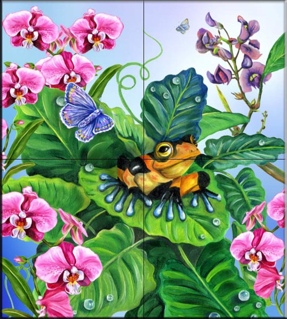 Ceramic Tile Mural - Poison Dart Frog - by Lori Schory - Kitchen splashback / Bathroom shower