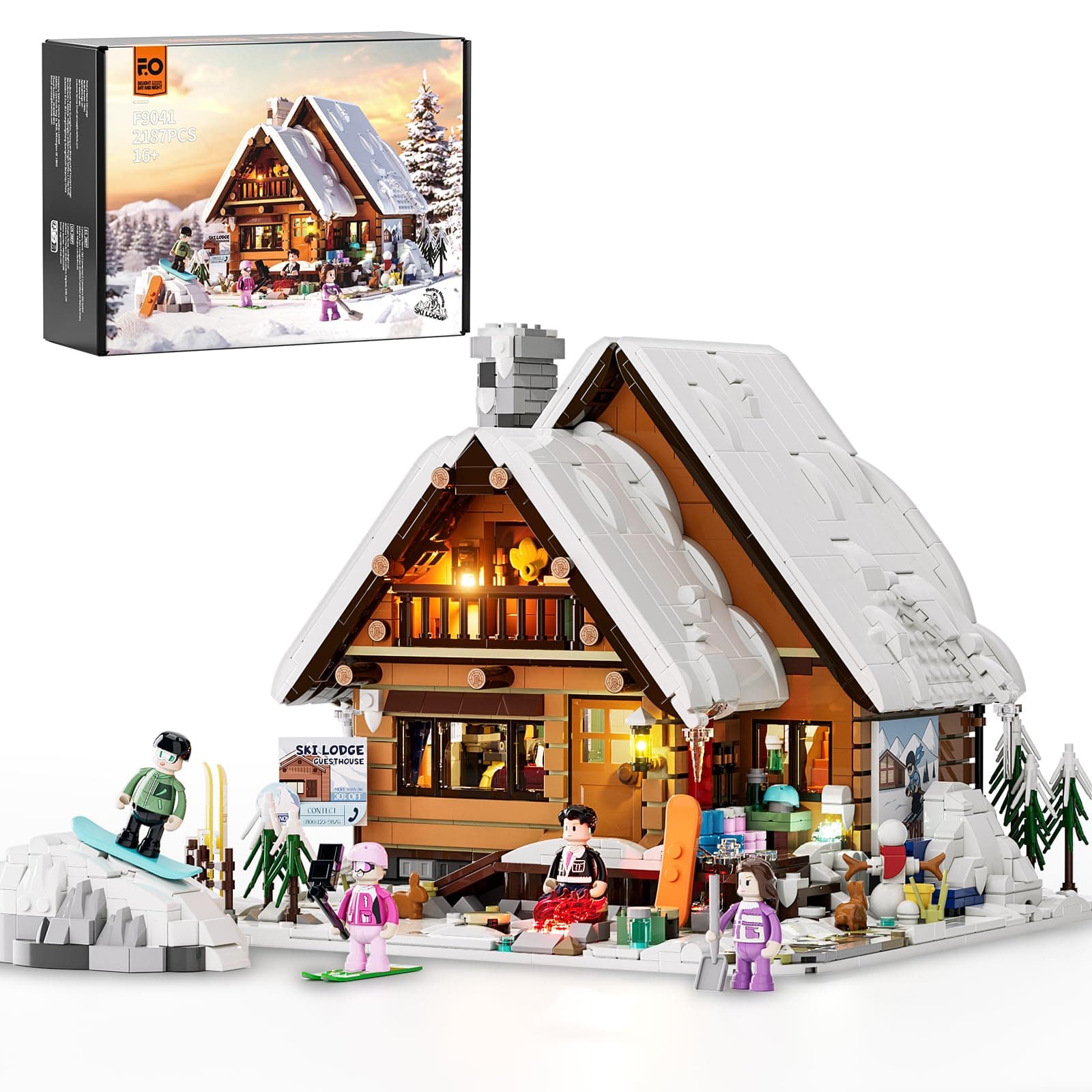 Ski Lodge Building Set with LED Lights – 2187 Bricks Retro Chalet Model | Winter Landscape to Build | Spring & Summer Decoration | Gift Idea for Teens & Adults