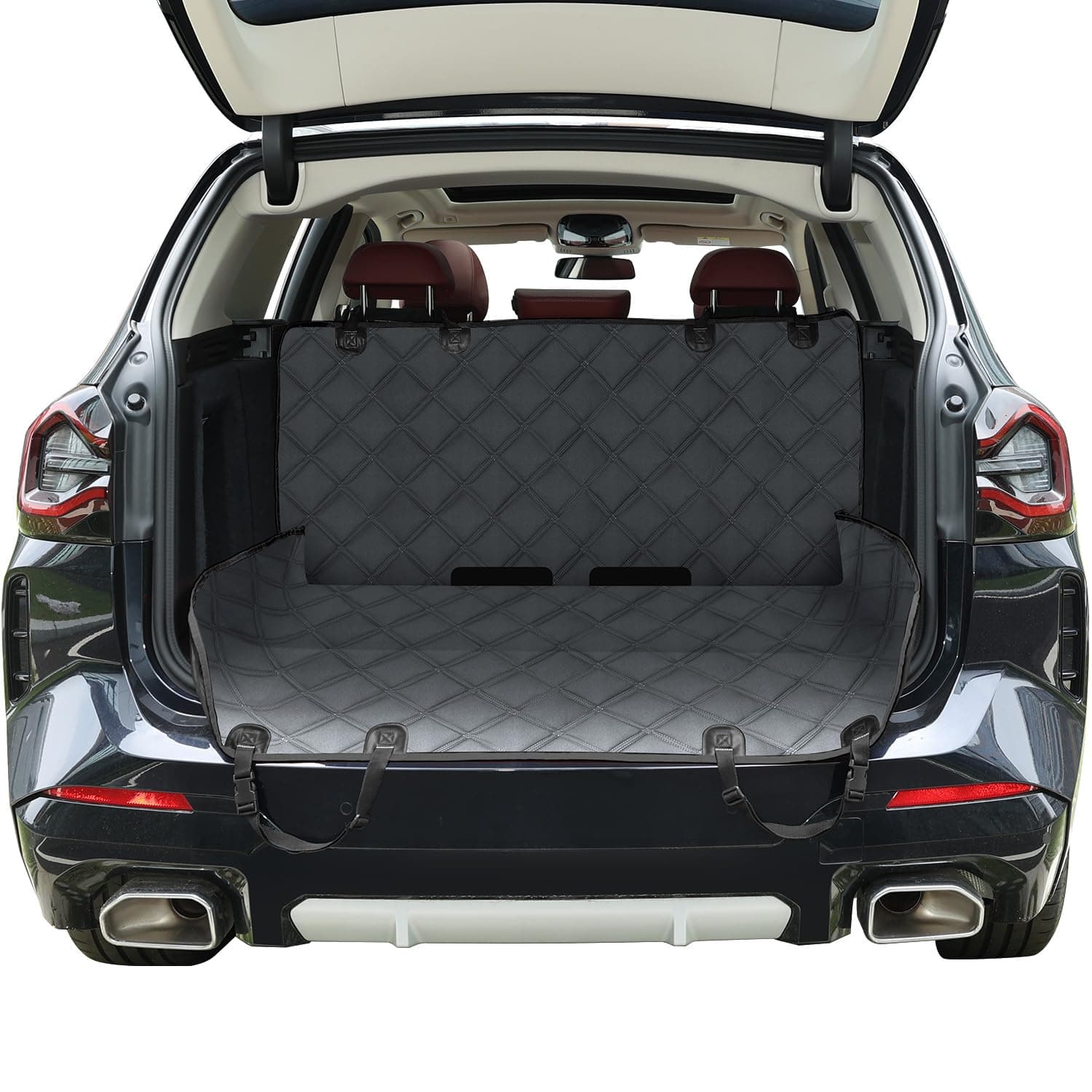 KYG Multi-Function Dog Car Protector, Waterproof Scratch Proof Nonslip Travel Hammock, Back Seat Cover & Boot Liner with Seat Anchors, Universal Fit for Cars/SUV/Trucks, Machine Washable (Grey)