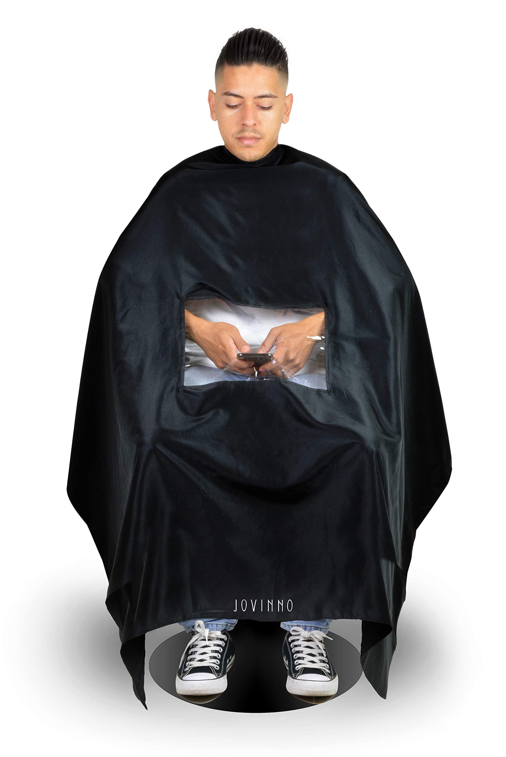 Large Size Black Barber Cape with Phone Viewing Window