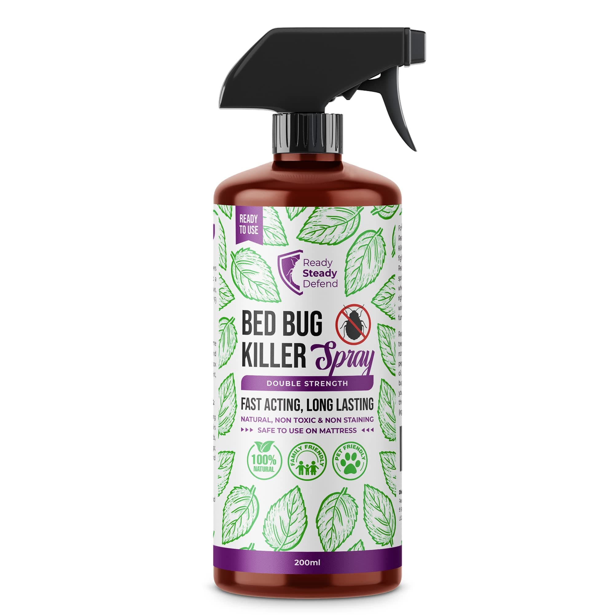 Bed Bug Killer Spray | Natural, Non Toxic & Non Staining | Fast Acting & Long Lasting | Family & Pet Friendly | Double Strength | 200ml