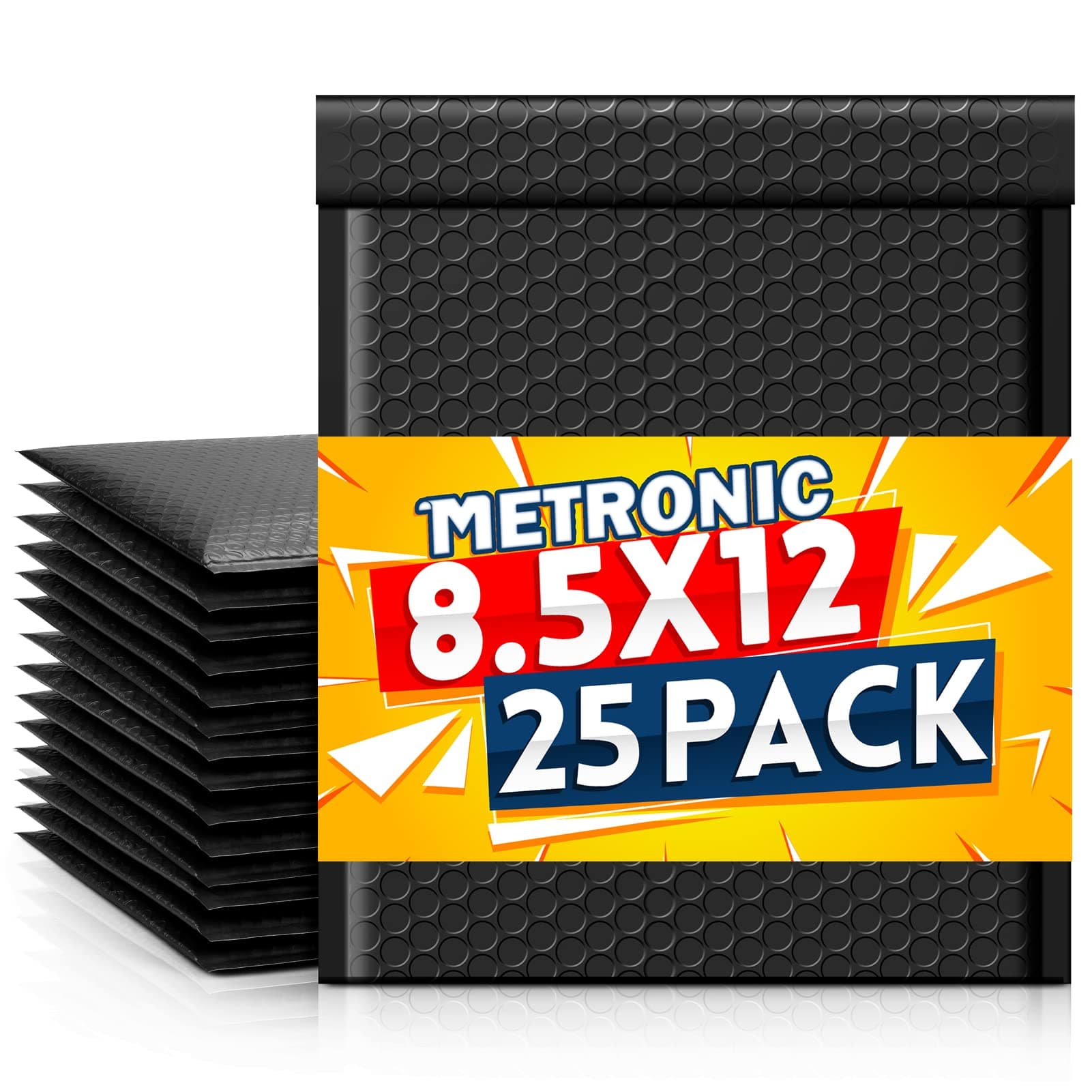 Metronic Bubble Mailers 8.5 X 12 Inch 25 Pack Black Usable Size 8.5 x 11 Waterproof Bubble Mailer Self Seal Padded Envelopes Cushioning for Christmas Gift Packaging, Mailing, Shipping, Small Business