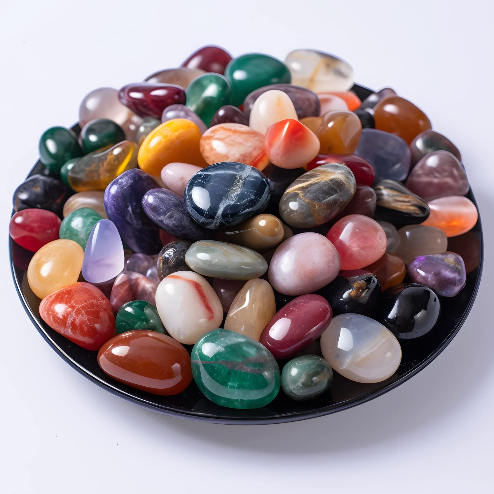 Polished Colorful Healing Crystal Stone Set, 72 Pcs 0.5" Tumbled Gemstones, Bulk Decorative Pretty Rocks Collection for Meditation, Reiki, Grounding, Vase Filler, Mancala Stones and Crafts