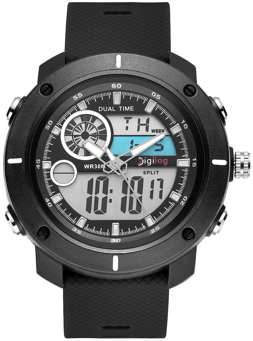 Digilog Classy Crosshairs Ash Grey Analog-Digital Dual Display Multi Function Watch for Men & Boys