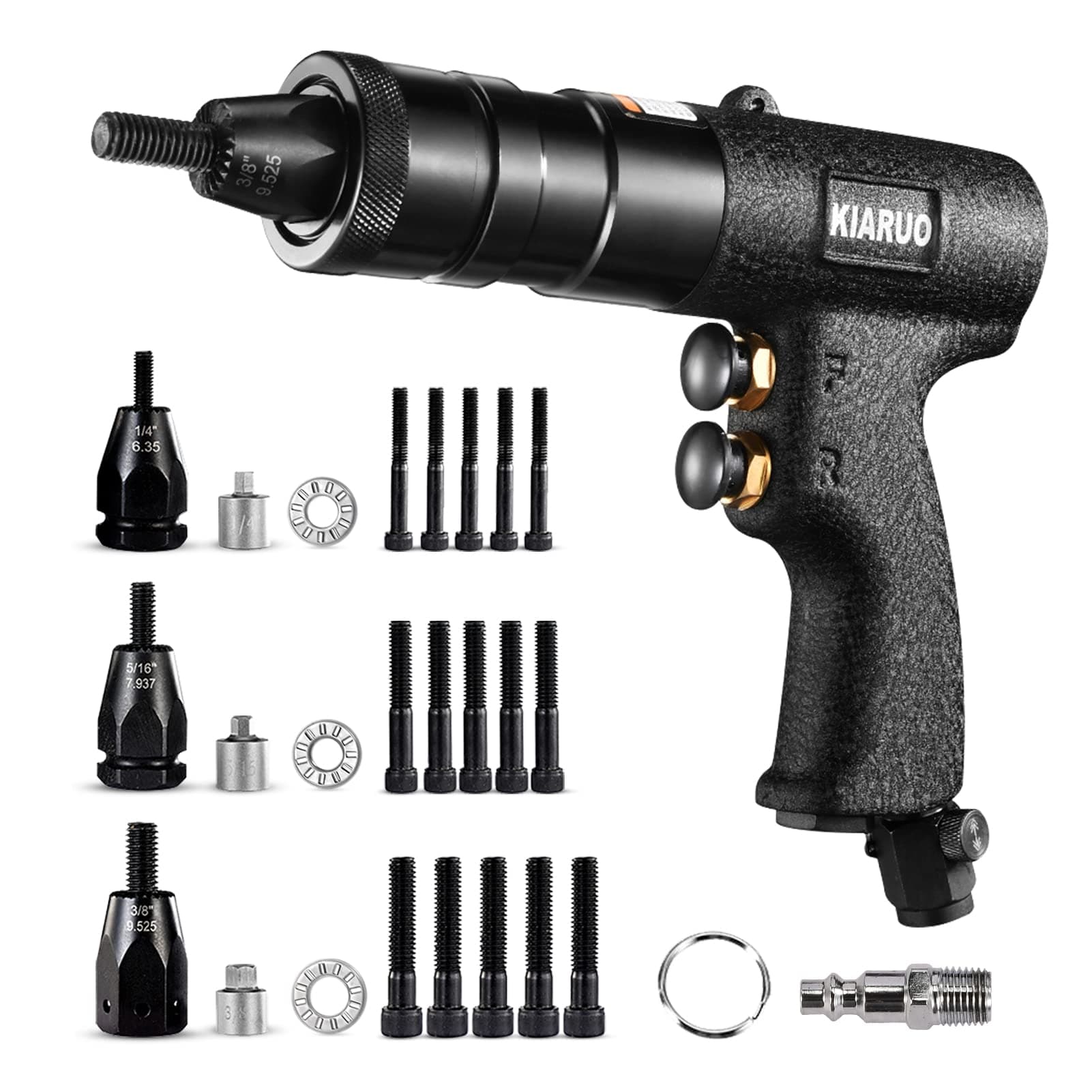 Pneumatic Rivet Nut Gun with Self-locking Head Gun 1/4 & 5/16 & 3/8 Mandrels,Industrial Grade Adjustable Speed Pull Rivnut Gun Model:LM07 Button Switch