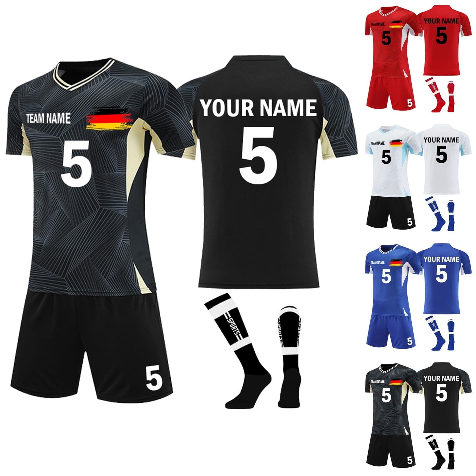 CustomCustomize Soccer Jersey with Short Sock, Personalized Name Number Team Outfit, Custom Made Footbal Tournament Uniform Team Logo Personalized Football Jersey Kids Adult