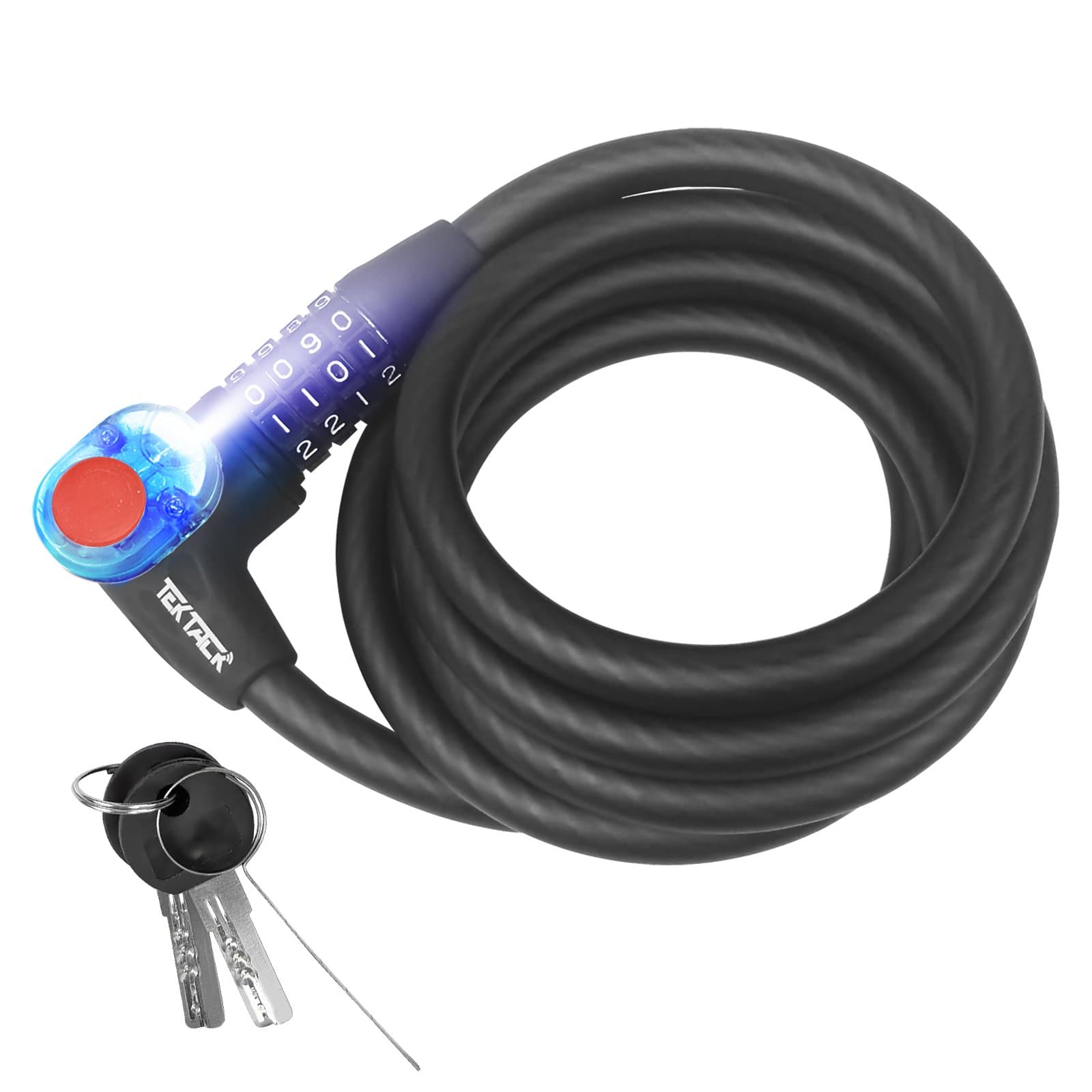 Tektalk 1.8m LED Bike Lock/Protection Combination Cable Lock/Anti-Theft Bicycle Lock