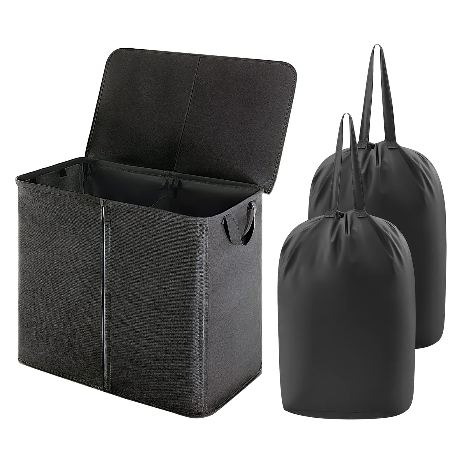 Lifewit 105L Double Laundry Hamper with Lid and Removable Laundry Bags, Divided Laundry Basket with Handles, Large Separated Clothes Basket for Bedroom, Bathroom, College Dorm, Laundry Sorting, Black