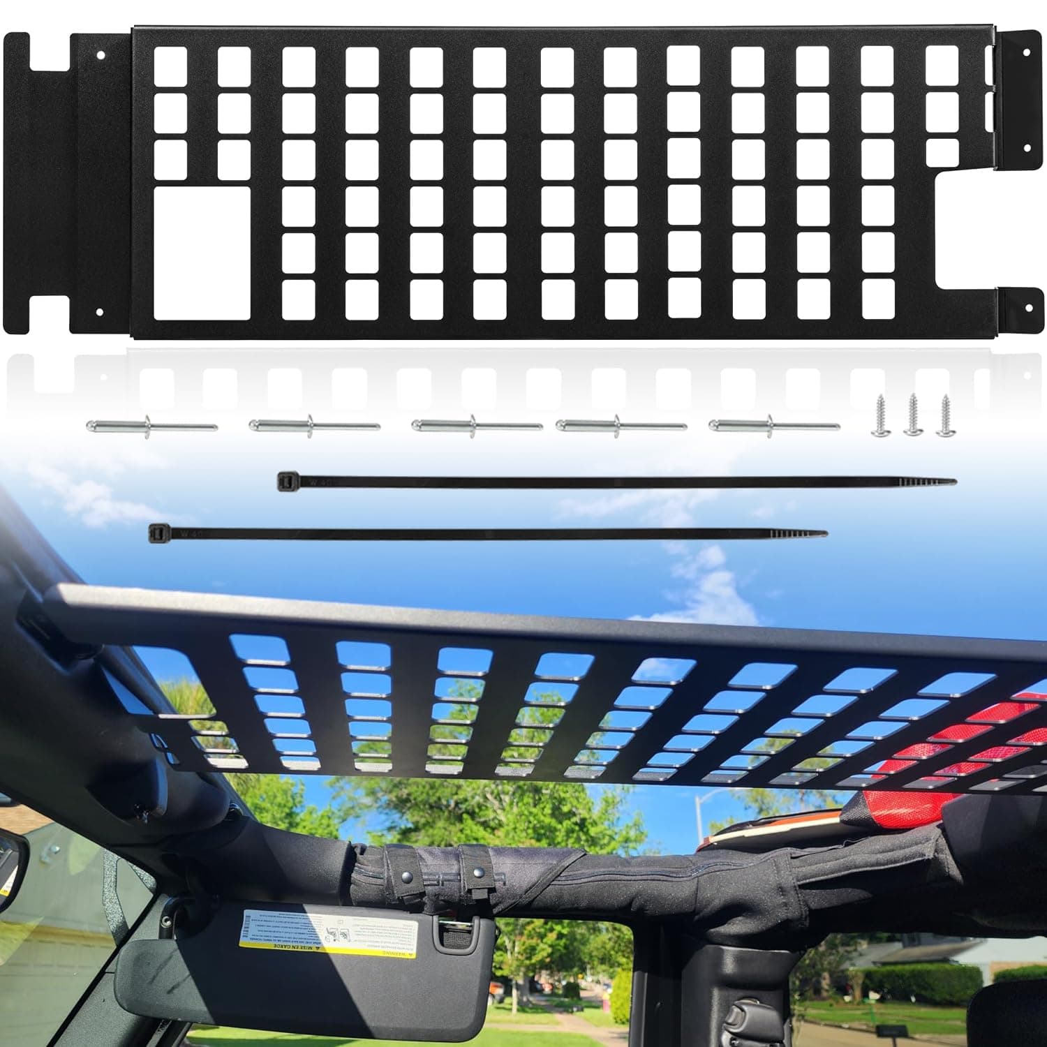 Roof Rack Hard Top Molle Panel for 2007-2018 Jeep Wrangler JK JKU 4 Door Sport Sahara Rubicon X, Hardtop Molle Panel Luggage Storage Carrier Metal Shelf JK Exterior Accessories, Automobile Roof Racks
