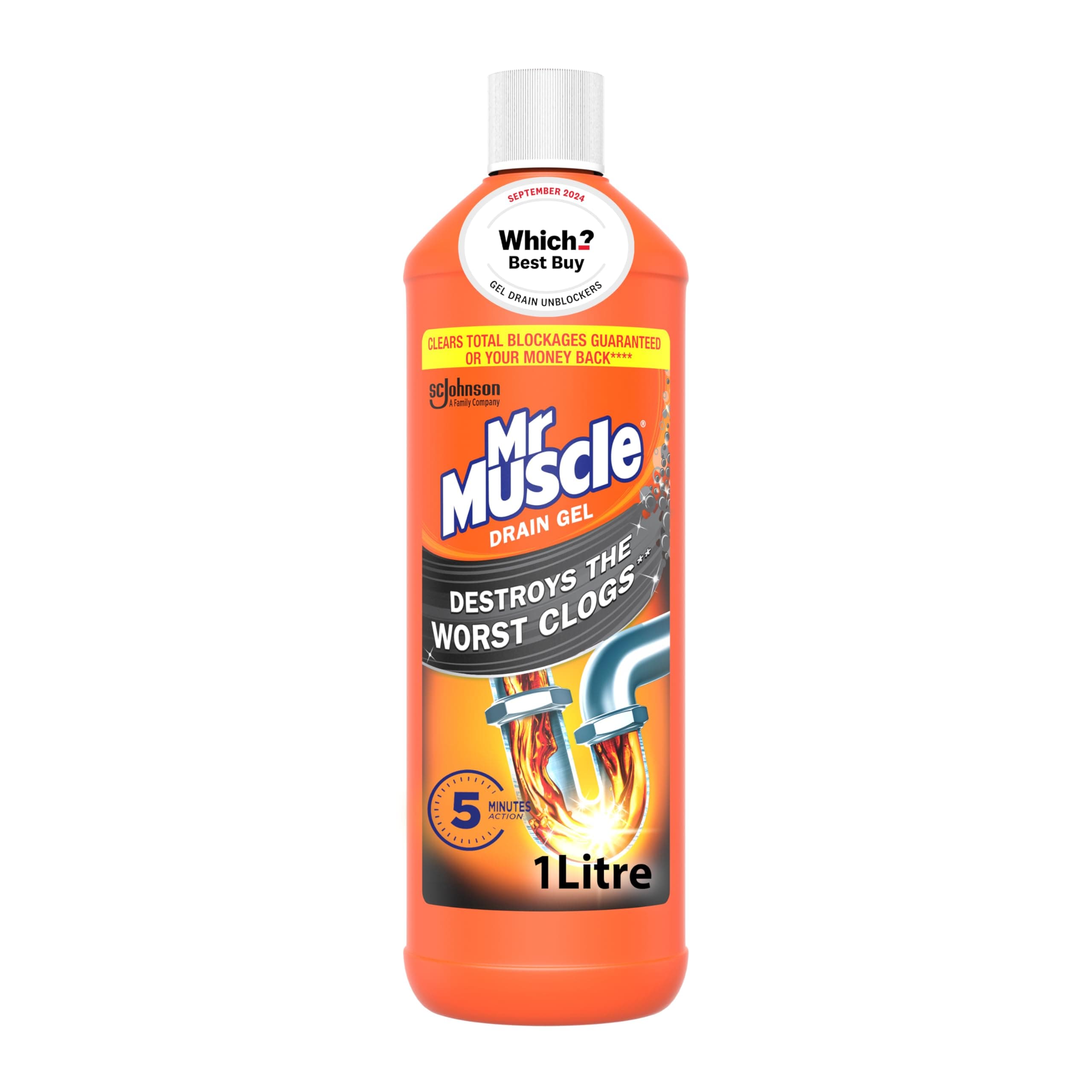Mr Muscle Drain Unblocker Liquid (1L), Sink & Drain Cleaner, Strong & Fast Acting Heavy Duty Power Gel, Dissolves Clogs (Packaging May Vary)