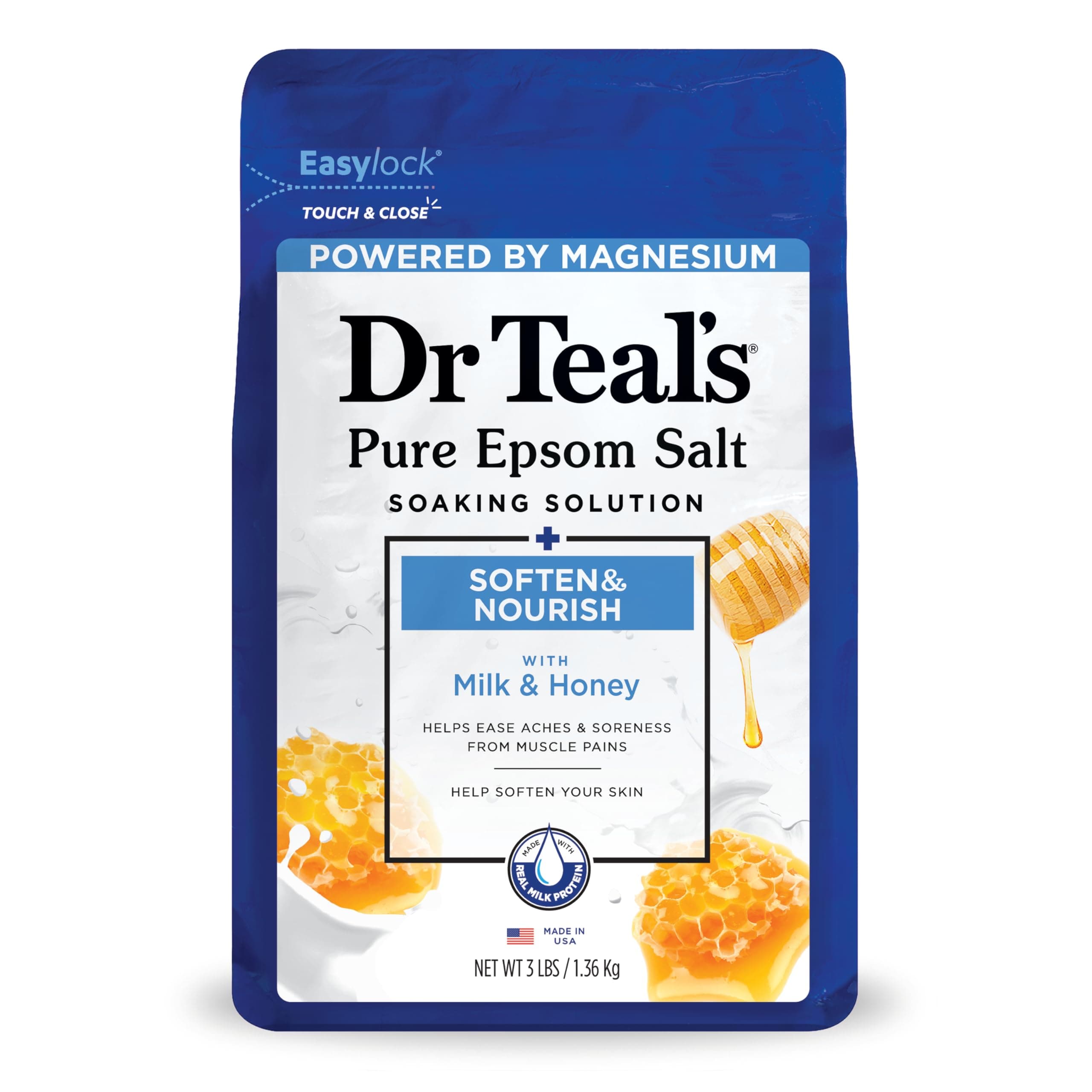 Dr. Teal's Epsom Salt Soaking Solution, Soften & Nourish with Milk and Honey, 48oz